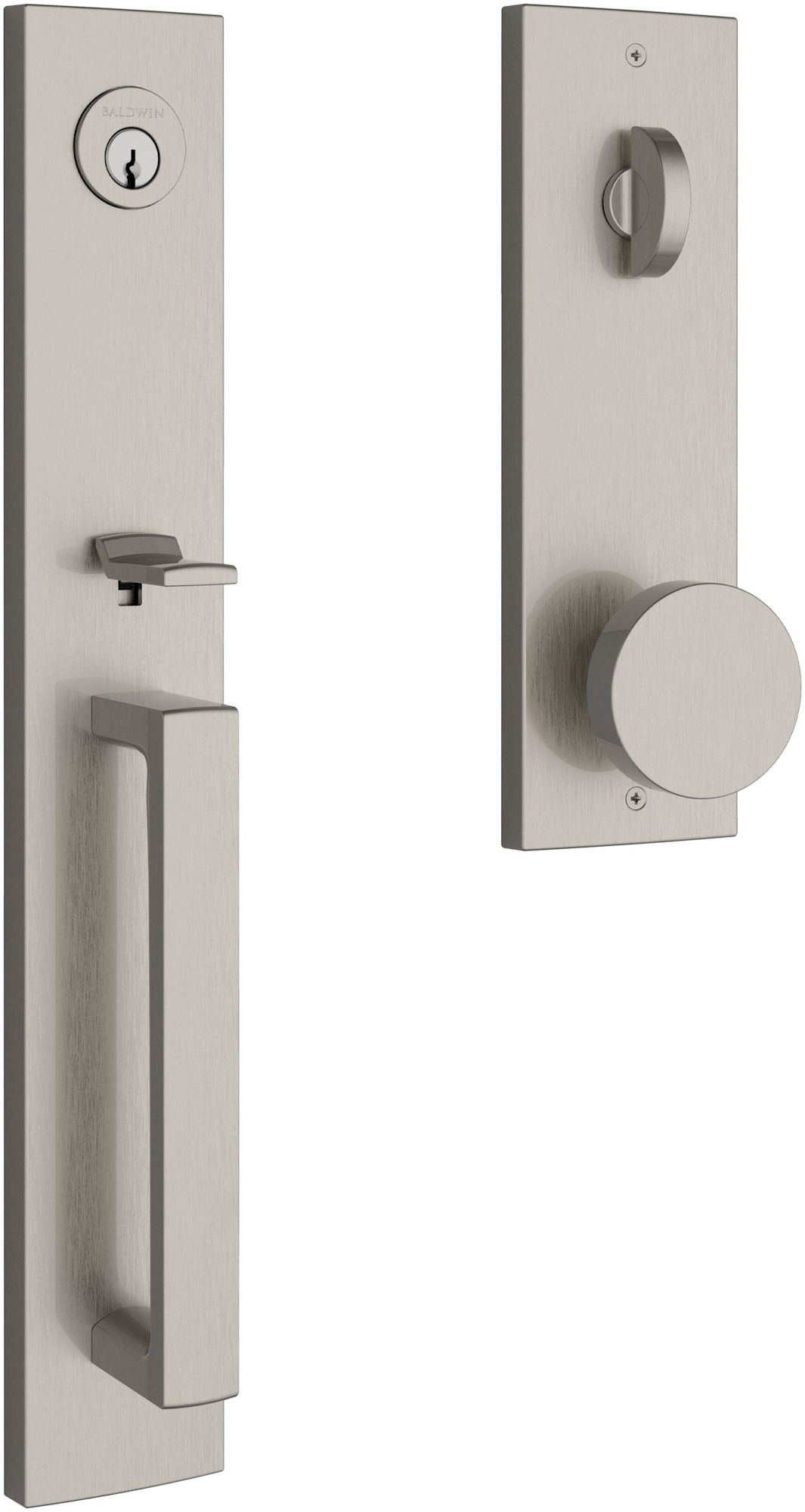 Photos - Interior Door Santa Cruz Baldwin EE.SANxCON.CQE  Full Plate Single Cylinder Keyed Entry Handleset with Interior Contemporary Knob and Emerg 