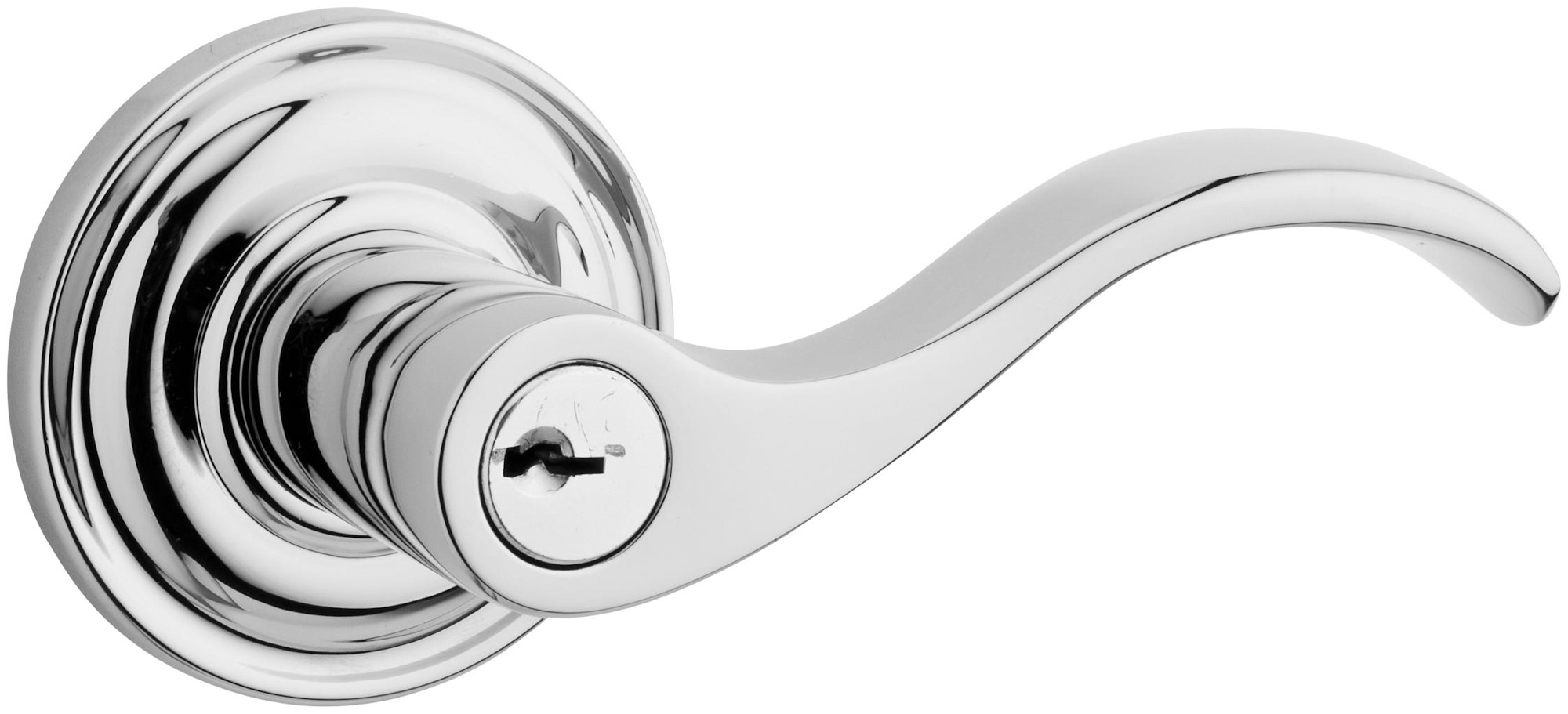 Baldwin EN.CUR.R.TRR Curve Right Handed Single Cylinder Keyed Entry Door Lever with Round Rose Polished Chrome Door Hardware Door Levers Keyed Entry