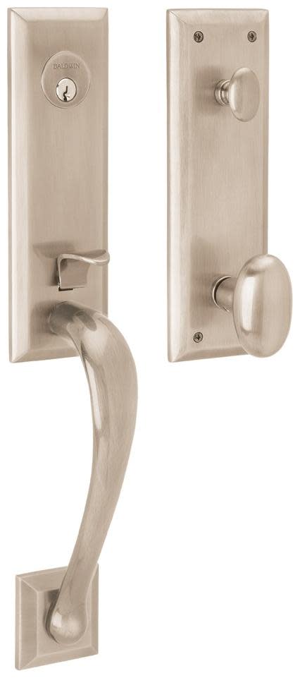 Baldwin M502.FD Cody Dummy Entrance Handleset Trim Set with 5432 Estate Collection Knob Lifetime Satin Nickel Door Hardware Mortise Locks Dummy
