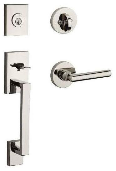 Baldwin SC.LAJXTUB.R.CRR.SMT La Jolla SmartKey Single Cylinder Keyed Entry Handleset with Tube Lever and Contemporary Round Interior Trim from the