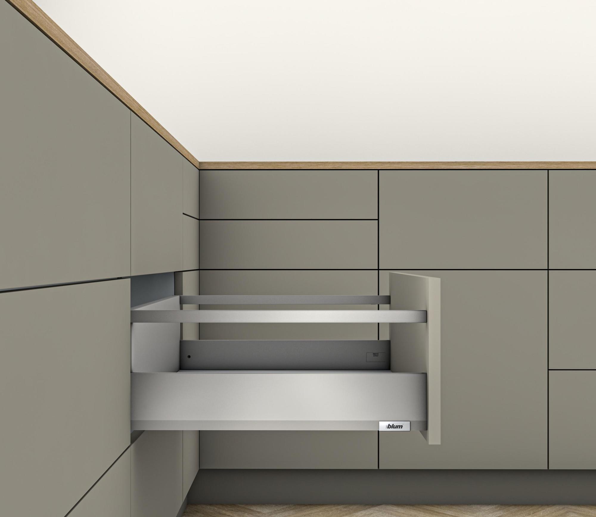 Blum MB-E-GL-270 Merivobox "E" Height 11 Inch Full Extension Concealed Drawer System with 125 Pound Weight Capacity and Soft Close Matte Indium Gray