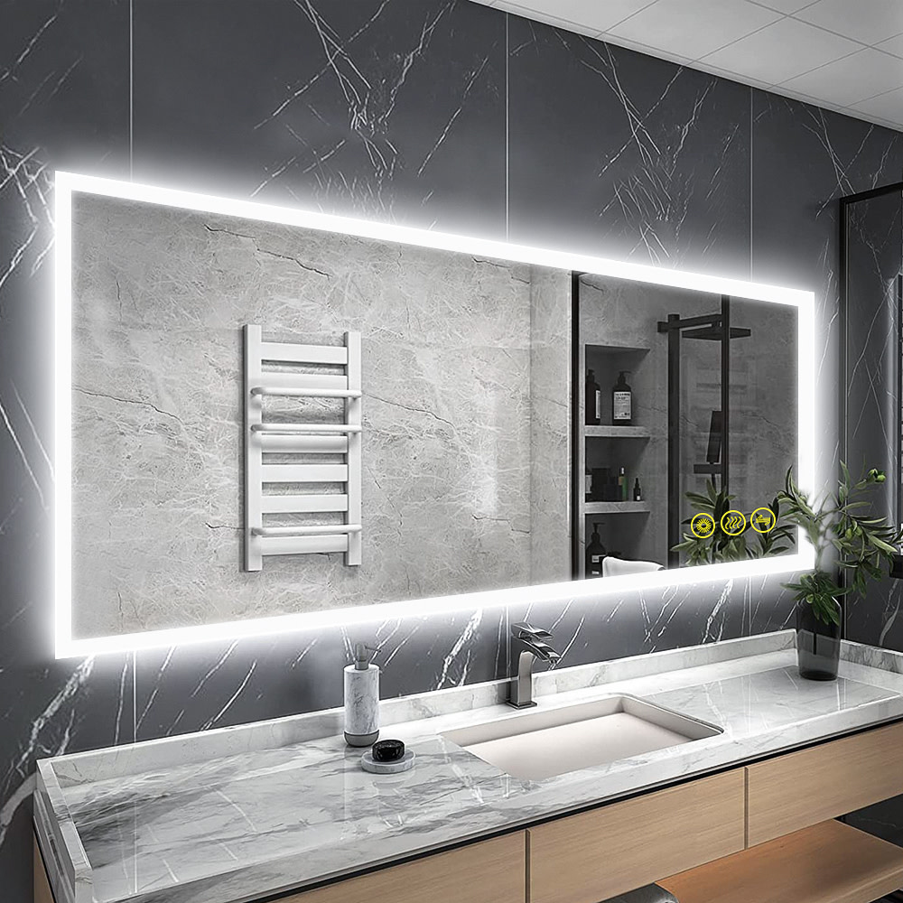 Brio Lighting ANE048 Mateo 36" W x 55" H Contemporary Rectangular Aluminum Frameless Bathroom Wall Mirror with LED Lighting Home Decor Mirrors