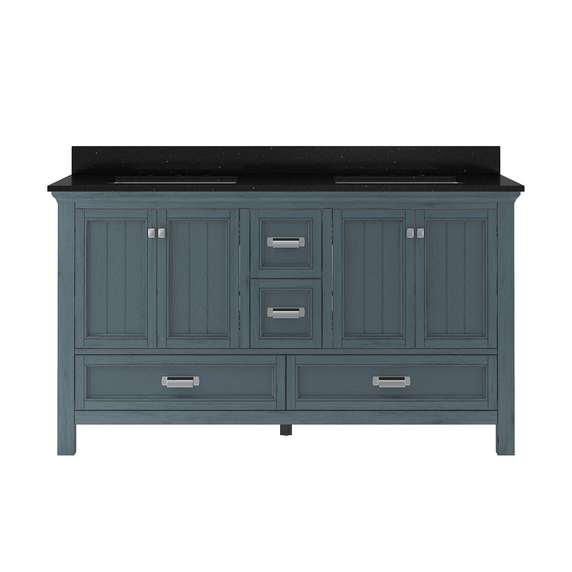 CRAFT + MAIN BAVT6122D-QBG Brantley 60" Free Standing Double Basin Vanity Set with Cabinet and Quartz Vanity Top Harbor Blue Bathroom Storage Vanity