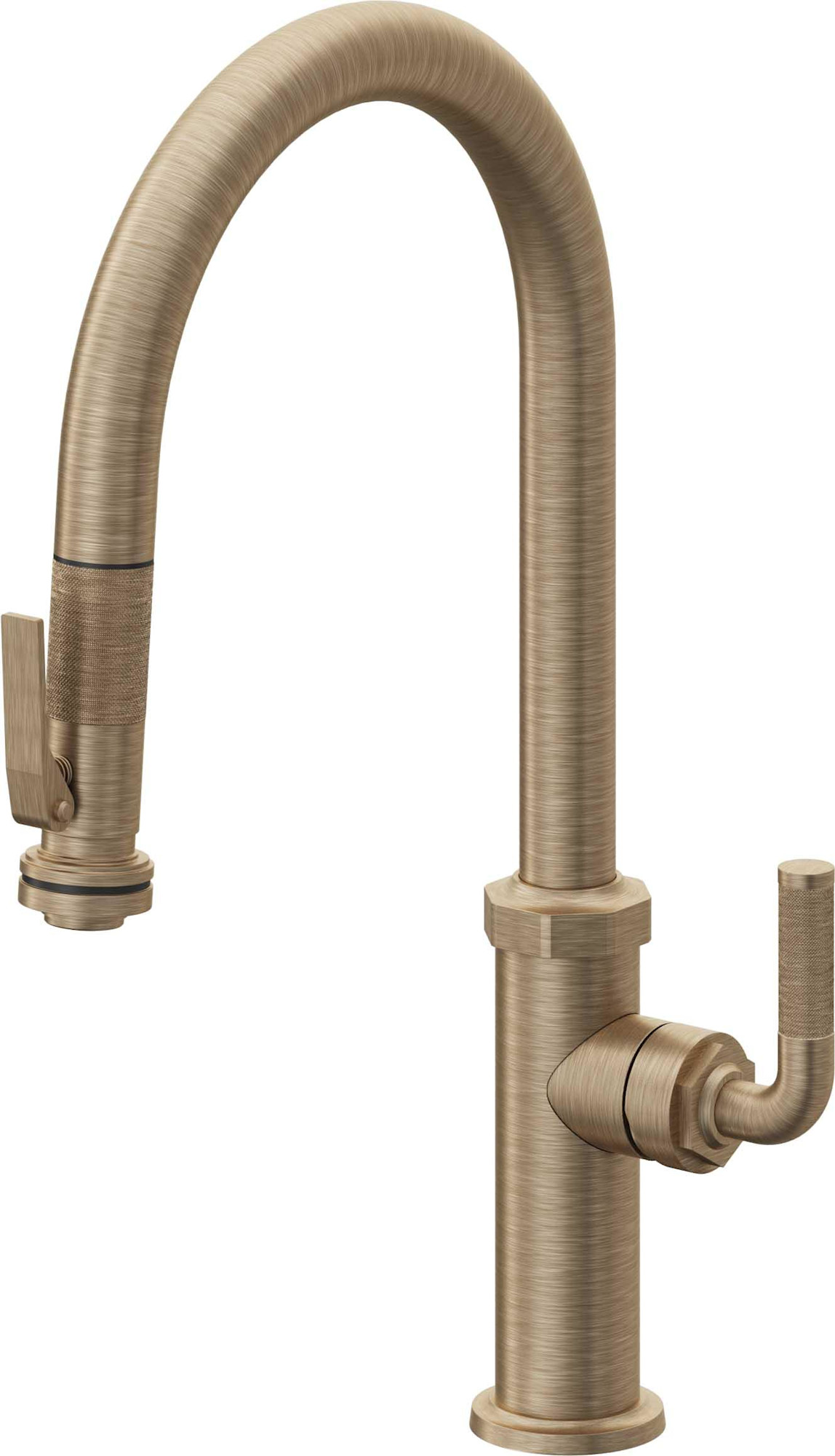California Faucets K30-100SQ-KL Descanso Kitchen 1.8 GPM Single Hole Pre-Rinse Pull Down Kitchen Faucet - Includes Escutcheon Antique Brass Flat