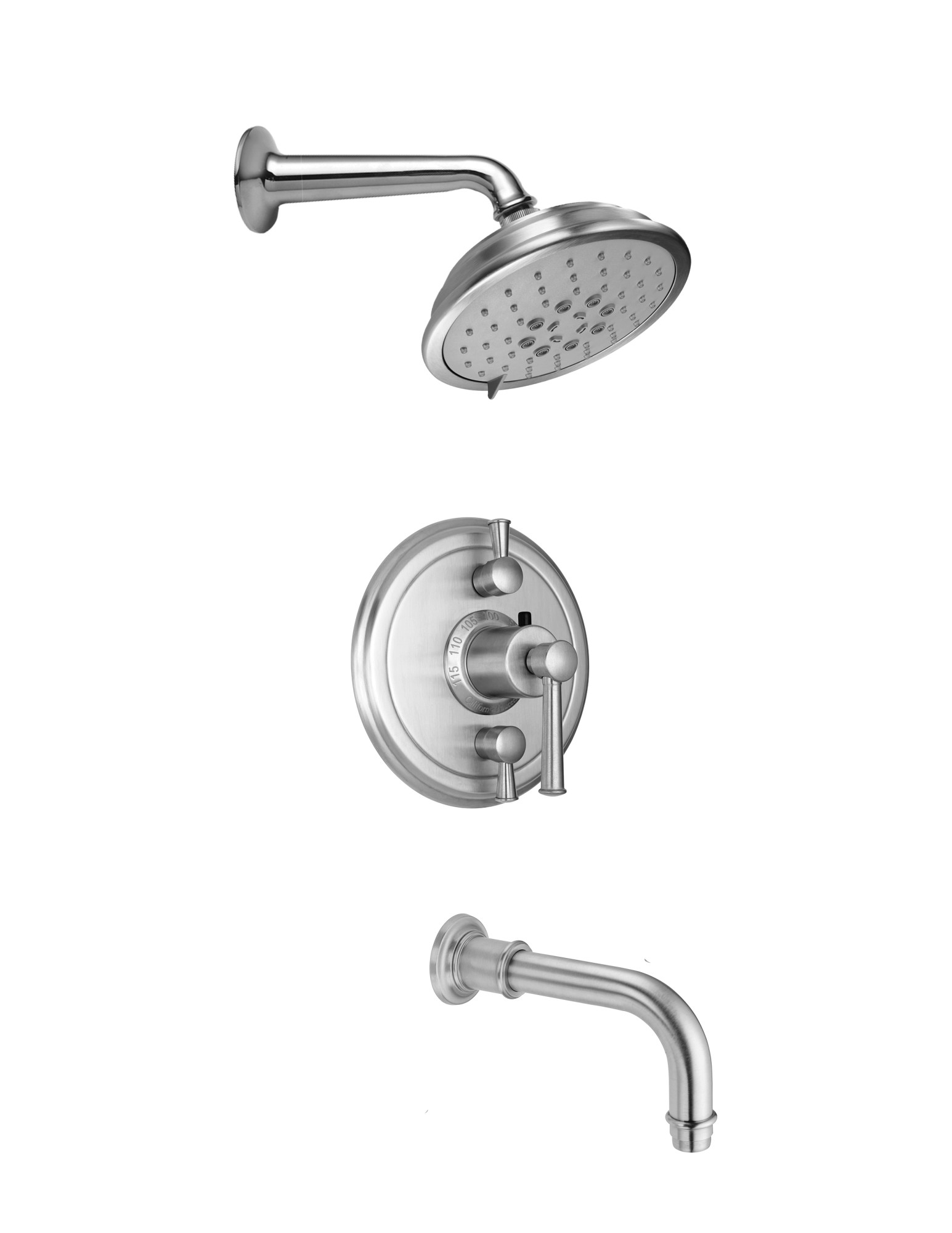 California Faucets KT05-48.20 Miramar Tub and Shower Trim Package with 2 GPM Multi Function Shower Head Satin Nickel Showers Tub and Shower