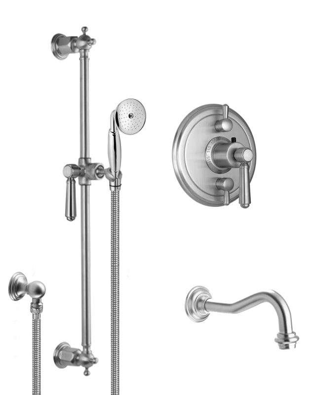 California Faucets KT06-33.18 Montecito Tub and Shower Trim Package with 1.8 GPM Multi Function Shower Head Satin Nickel Showers Tub and Shower