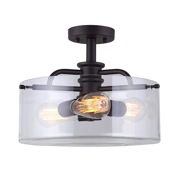 Photos - Chandelier / Lamp Wide Canarm ISF679A03 Albany 3 Light 14-1/2"  Semi-Flush Drum Ceiling Fixture Oil Rubbed Bronze Indoor Lighting Ceiling Fixtu 