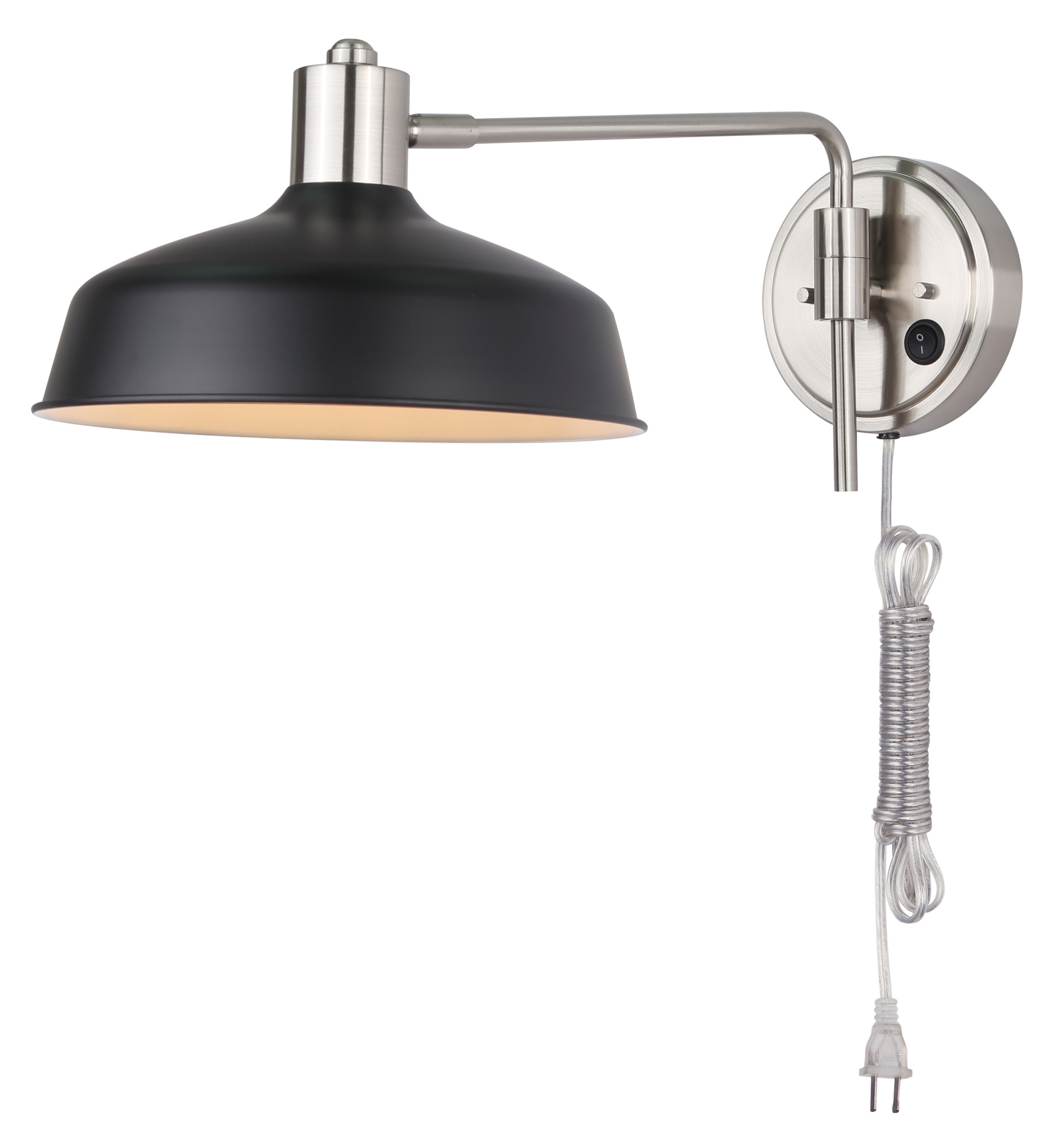 Photos - Chandelier / Lamp Bello Canarm IWF1055A01  8" Tall Plug-In Wall Sconce Brushed Nickel / Matte Black Indoor Lighting Wall Sconces IWF1055A01BKN 