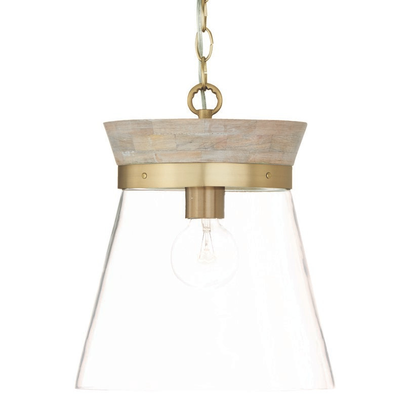 Photos - Chandelier / Lamp Fiinn Capital Lighting 347311 Finn 12" Wide Wood Pendant White Wash / Matte Brass Indoor Lighting Pendants 347311WS 
