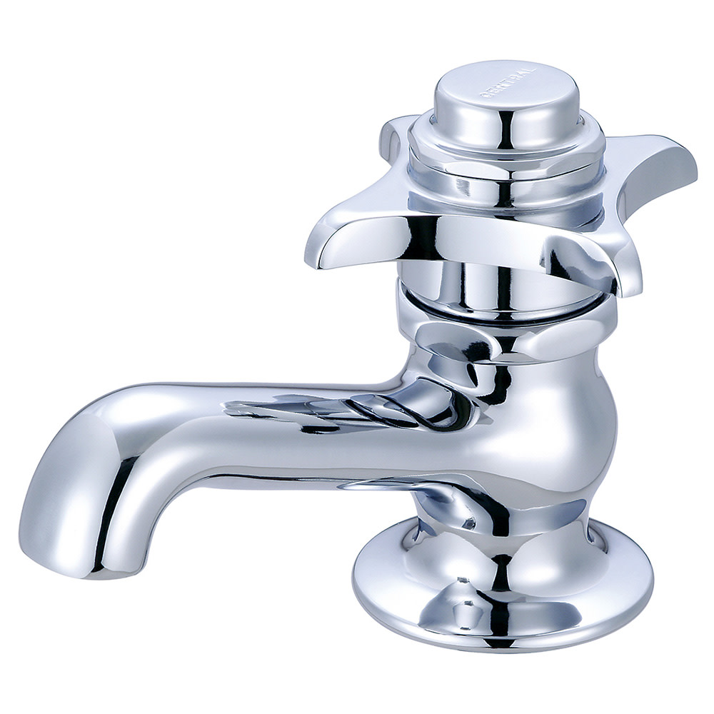 Photos - Tap Central Brass 0255-P Single Handle Self-Close Deck Mounted Bathroom Faucet with Grip Handle Polished Chrome Faucet Bathroom 