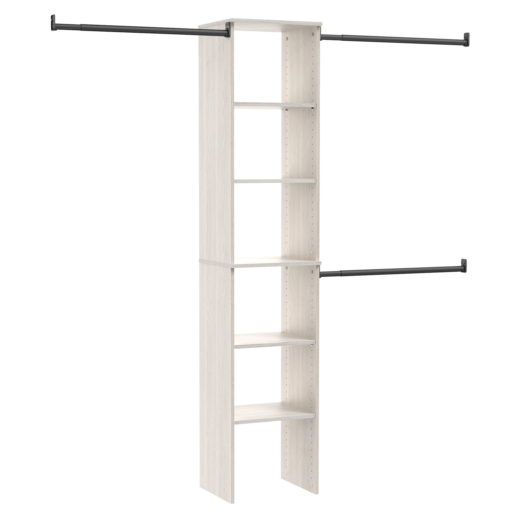 ClosetMaid SS16-TK SuiteSymphony 6 to 9 Foot Wide Closet System with 5 Shelf 16" Wide Tower and 3 Hanging Rods White Timber Storage and Organization