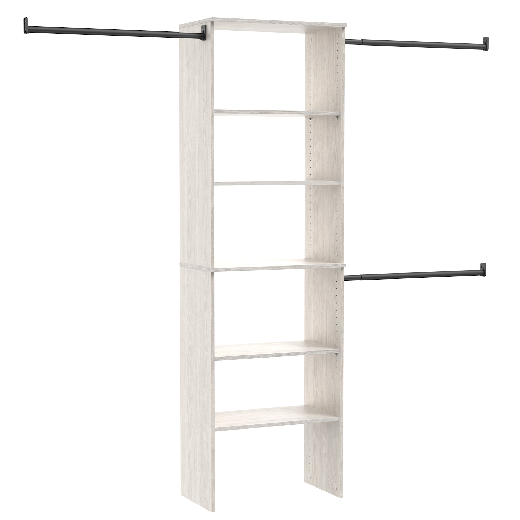 ClosetMaid SS25-SCTK SuiteSymphony 7 to 10 Foot Wide Closet System Kit with 5 Shelf 25"W Tower and 3 Hanging Rods White Timber Storage and