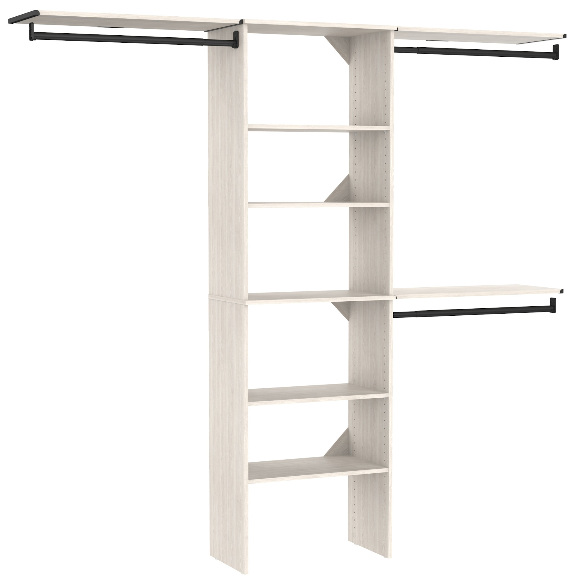 ClosetMaid SS25-COS SuiteSymphony 7 to 10 Foot Wide Closet System Organizer with 25" Tower 7 Shelves and 3 Hanging Rods White Timber Storage and