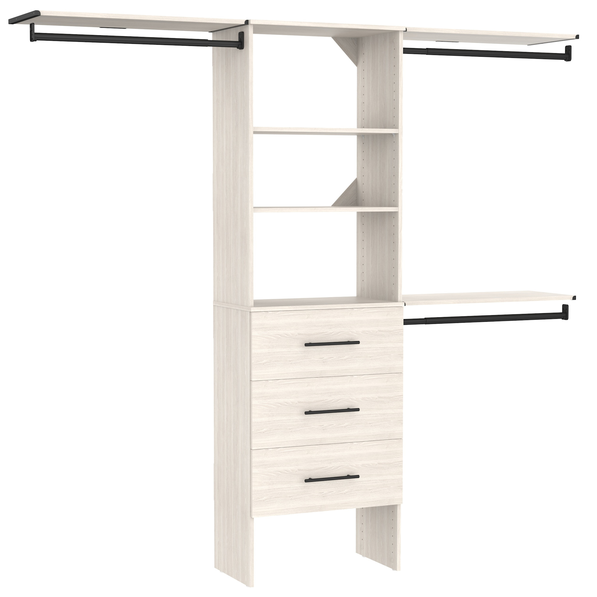 ClosetMaid SS25-COS3DR-M SuiteSymphony 7 to 10 Ft Wide DIY Closet Organizer System with 3 Drawers 3 Shelves and 3 Hanging Rods White Timber Storage