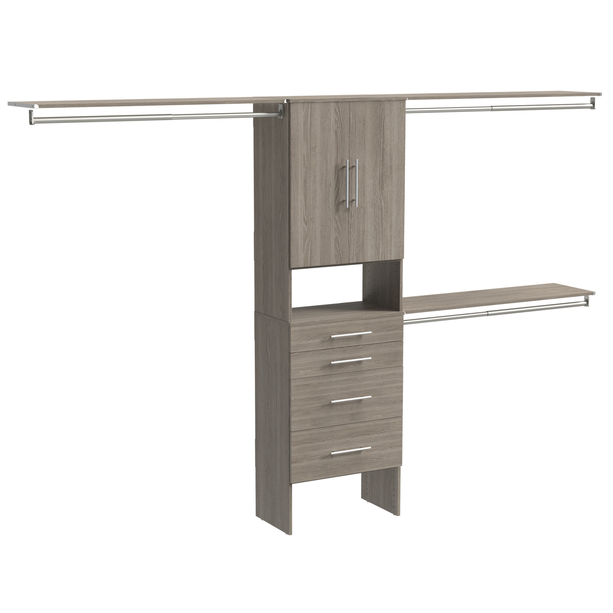 ClosetMaid SS25-COS2D4DR-M SuiteSymphony 7 to 10 Foot Wide Closet System Organizer with 4 Modern Drawers 2 Doors and 3 Hanging Rods Graphite Grey