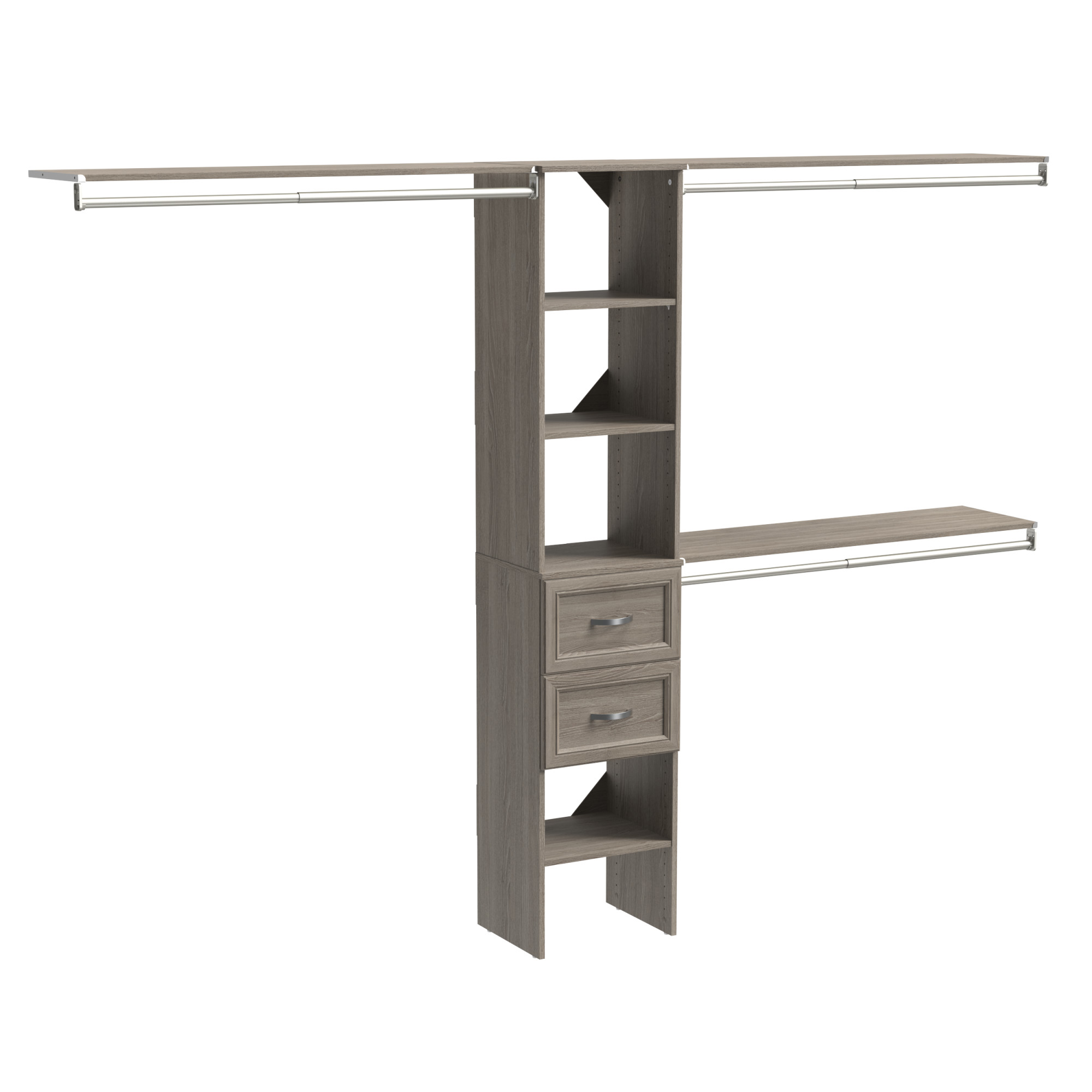 ClosetMaid SS16-COS2DR SuiteSymphony 6 to 9 Foot Wide Closet System Kit with 7 Shelves 2 Handle Pull Drawers and 3 Hanging Rods Graphite Grey