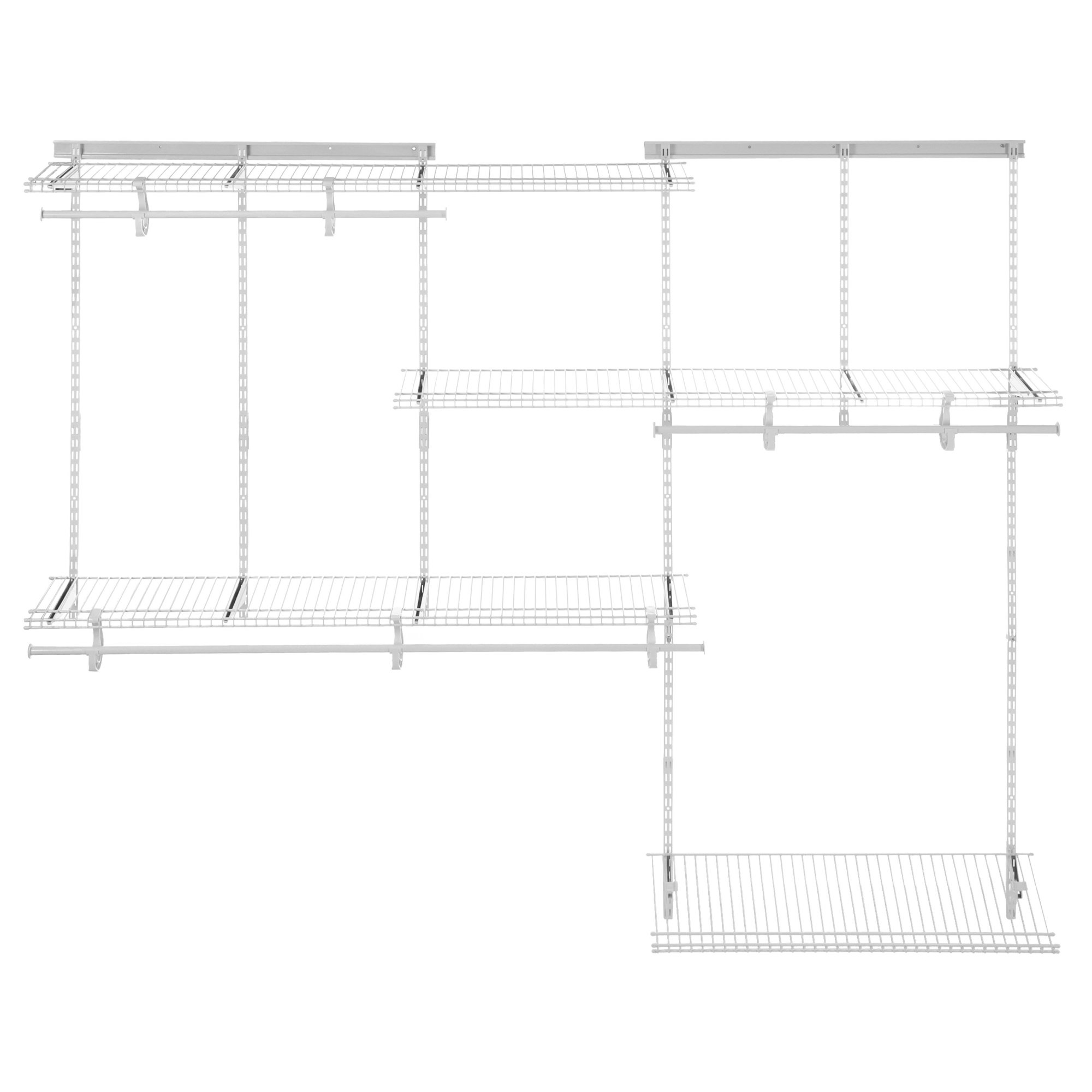 ClosetMaid 2287500 ShelfTrack 5 to 8 Foot Wide Closet System Kit with 4 Shelves and 6 Hanging Tracks White Storage and Organization Closet Organizers