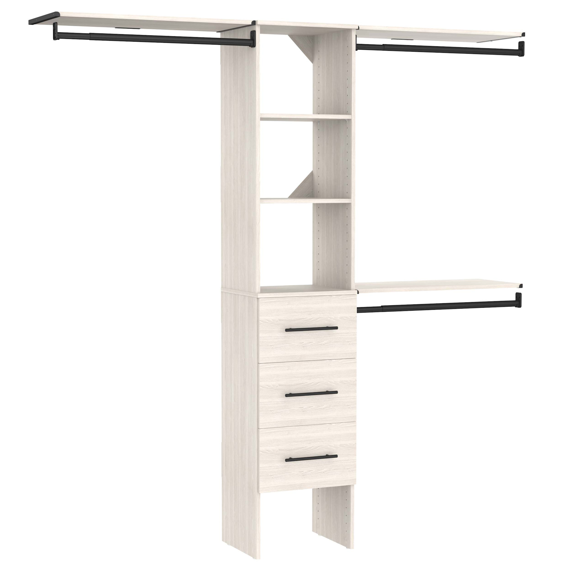 ClosetMaid 10000-05922 SuiteSymphony 4 to 9 Foot Wide Closet System with 3 Drawers 3 Cubby Shelves 3 Top Shelves and 3 Rods White Timber Storage