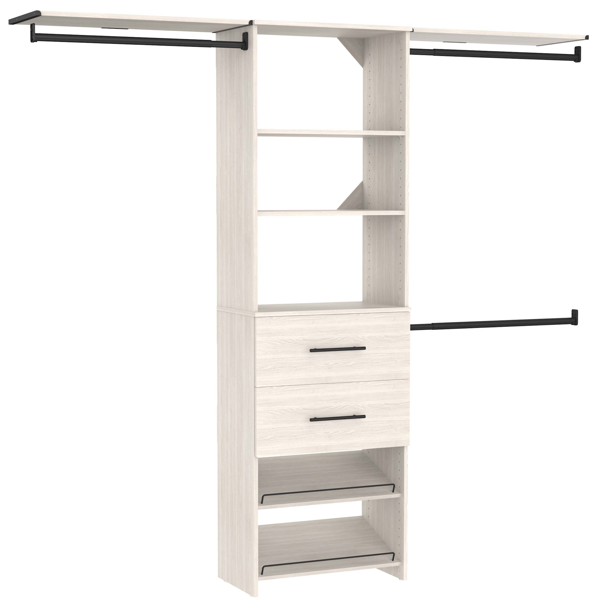 ClosetMaid 10000-05927 SuiteSymphony 5 to 10 Foot Wide Closet System with 3 Rods 2 Drawers 2 Shoe Shelves 2 Top Shelves White Timber Storage and