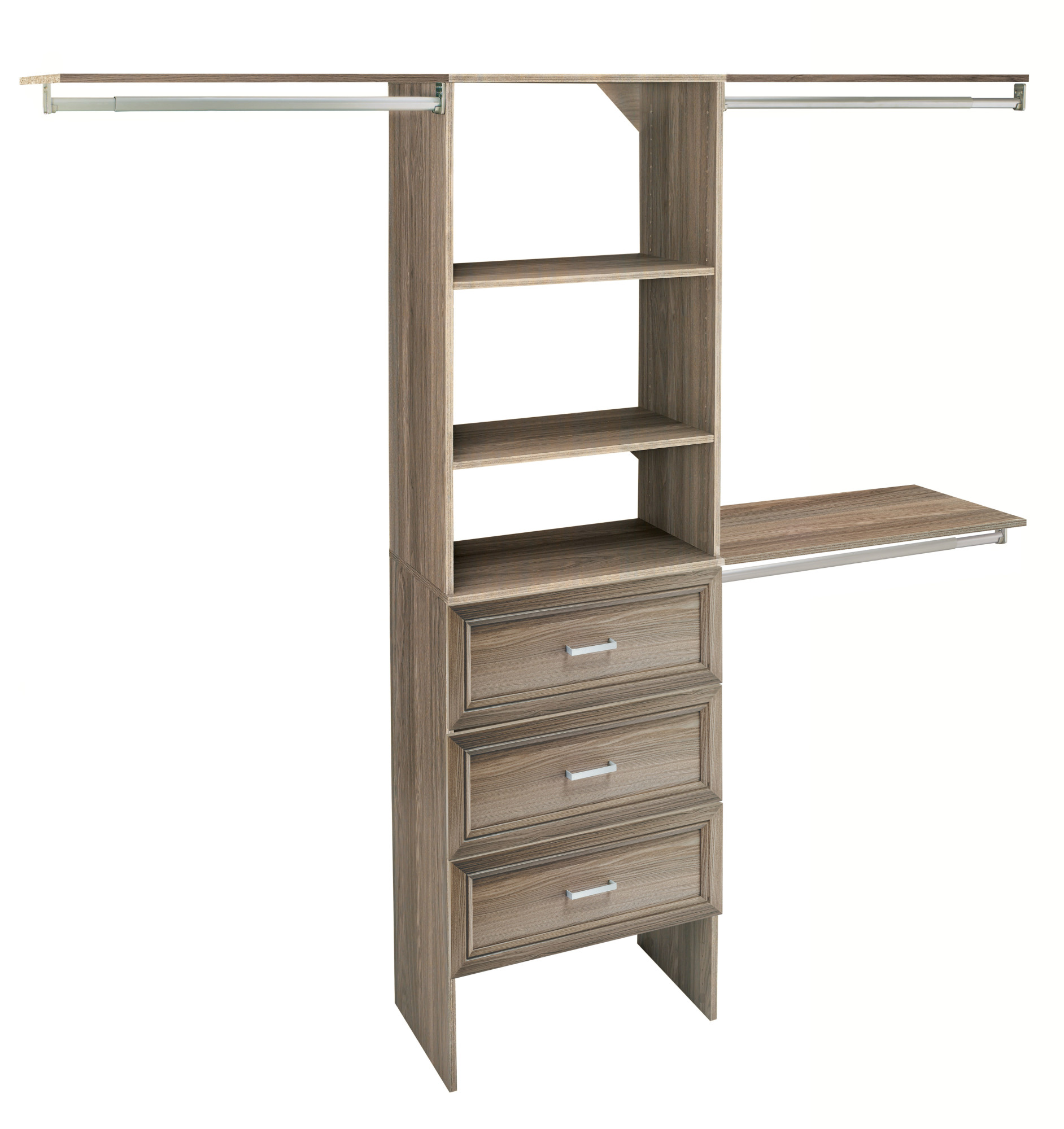 ClosetMaid SS25-COS3DR SuiteSymphony 7 to 10 Foot Wide Closet System Kit with 3 Handle Pull Drawers Natural Gray Storage and Organization Closet