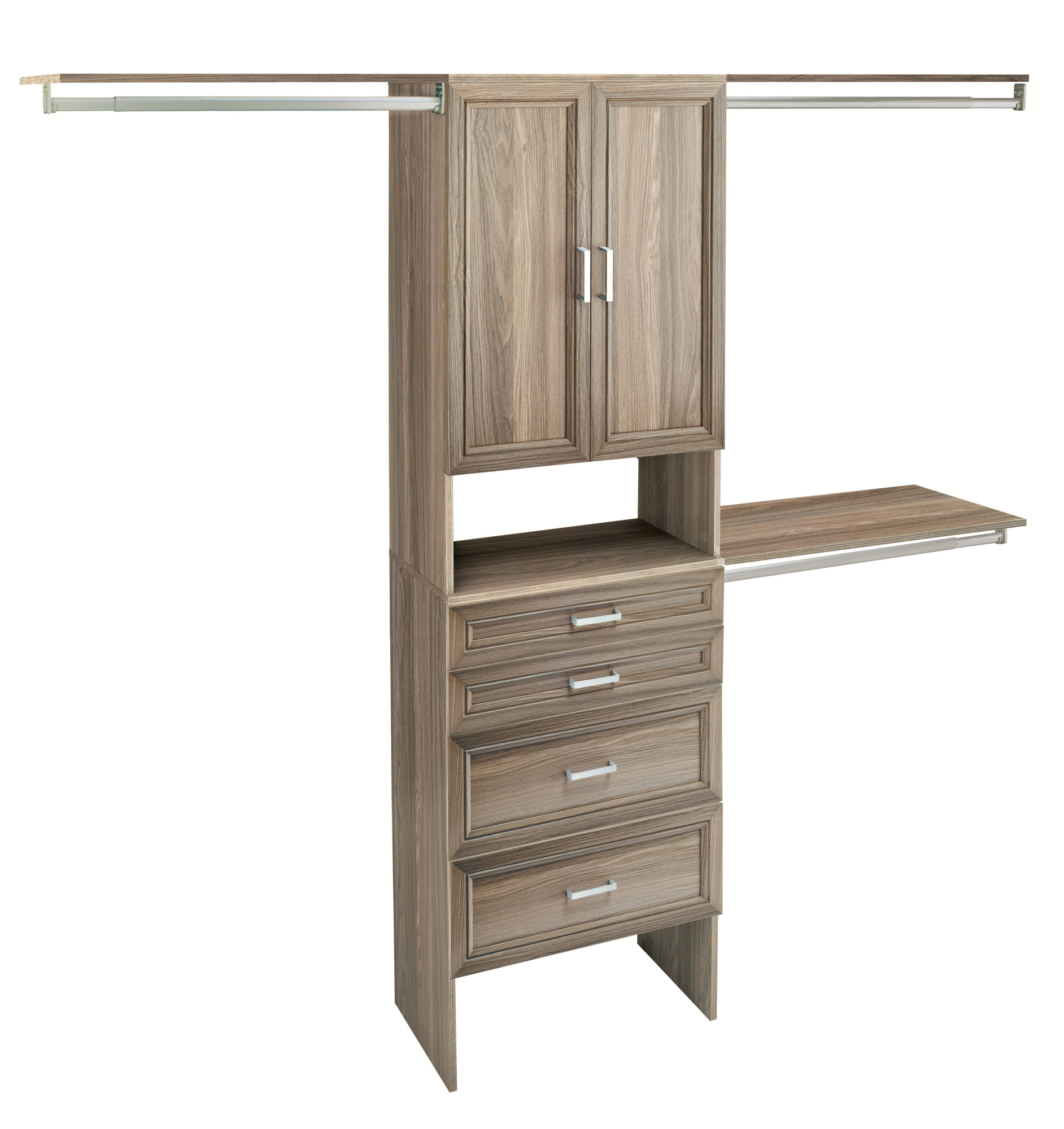 ClosetMaid SS25-COS2D4DR SuiteSymphony 7 to 10 Foot Wide Closet System Organizer Kit with 4 Drawers 2 Doors and 3 Hanging Rods Natural Gray Storage