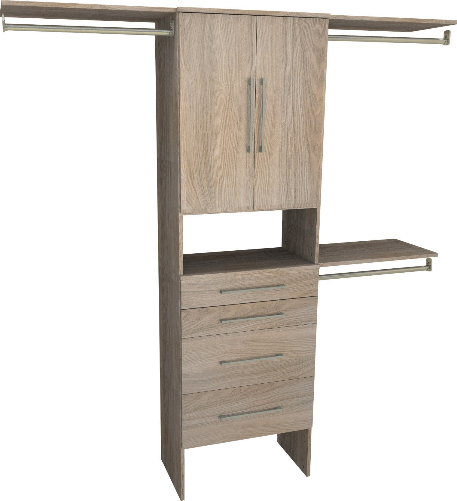 ClosetMaid SS25-COS2D4DR-M SuiteSymphony 7 to 10 Foot Wide Closet System Organizer with 4 Modern Drawers 2 Doors and 3 Hanging Rods Natural Gray
