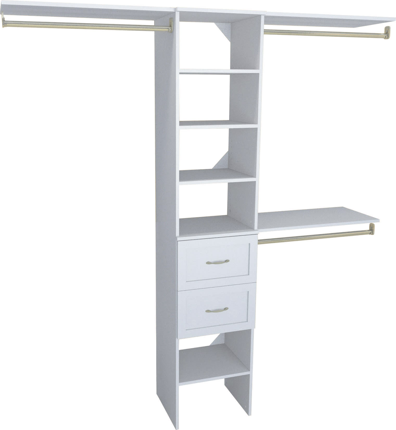 ClosetMaid SS16-COS2DR SuiteSymphony 6 to 9 Foot Wide Closet System Kit with 7 Shelves 2 Handle Pull Drawers and 3 Hanging Rods Pure White Storage