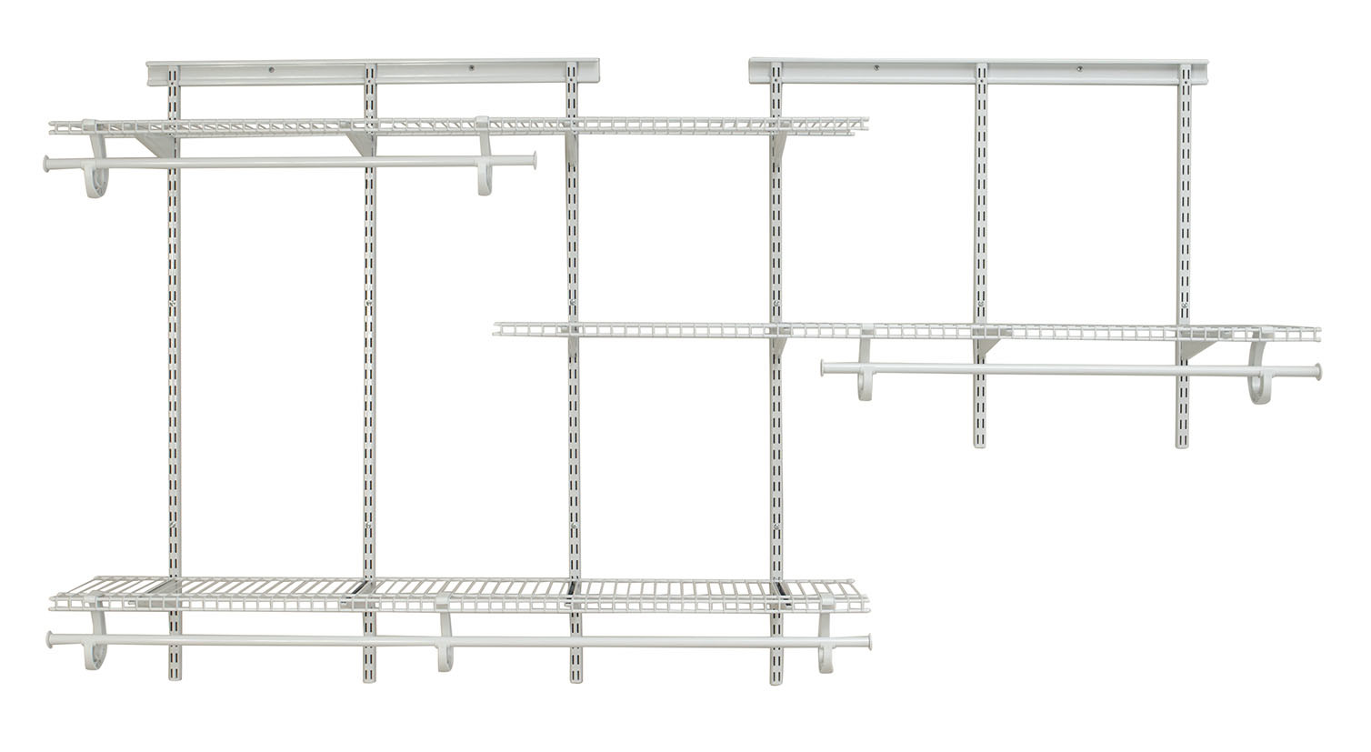 ClosetMaid 207500 ShelfTrack 5 to 8 Foot Wide Closet Organizer System Kit with 3 Shelves and 3 Hanging Rods White Storage and Organization Closet