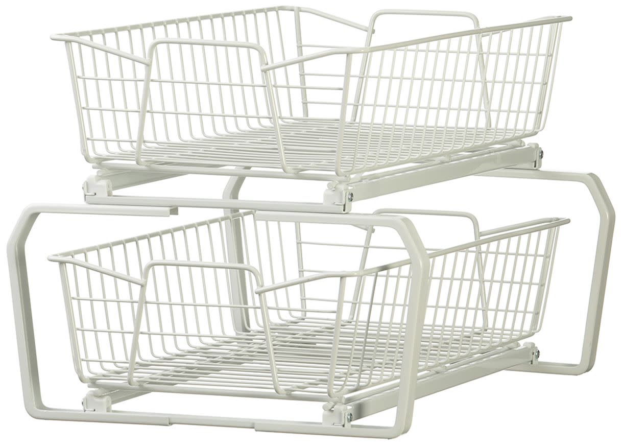 Photos - Furniture Hardware ClosetMaid 2T-KCPO-1212 Two Tier 13-1/2"W x 12-1/2"H W Pull Out Basket Cabinet Organizer White Storage and Organization Cabi