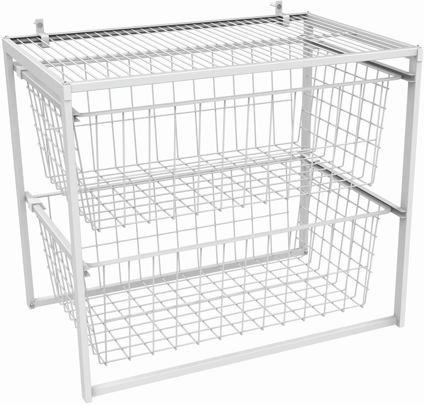 ClosetMaid 432300 Double 21-3/4" Wide 2 Tier Wire Basket Closet Pantry Laundry Organizer with Ventilated Shelves White Storage and Organization Closet