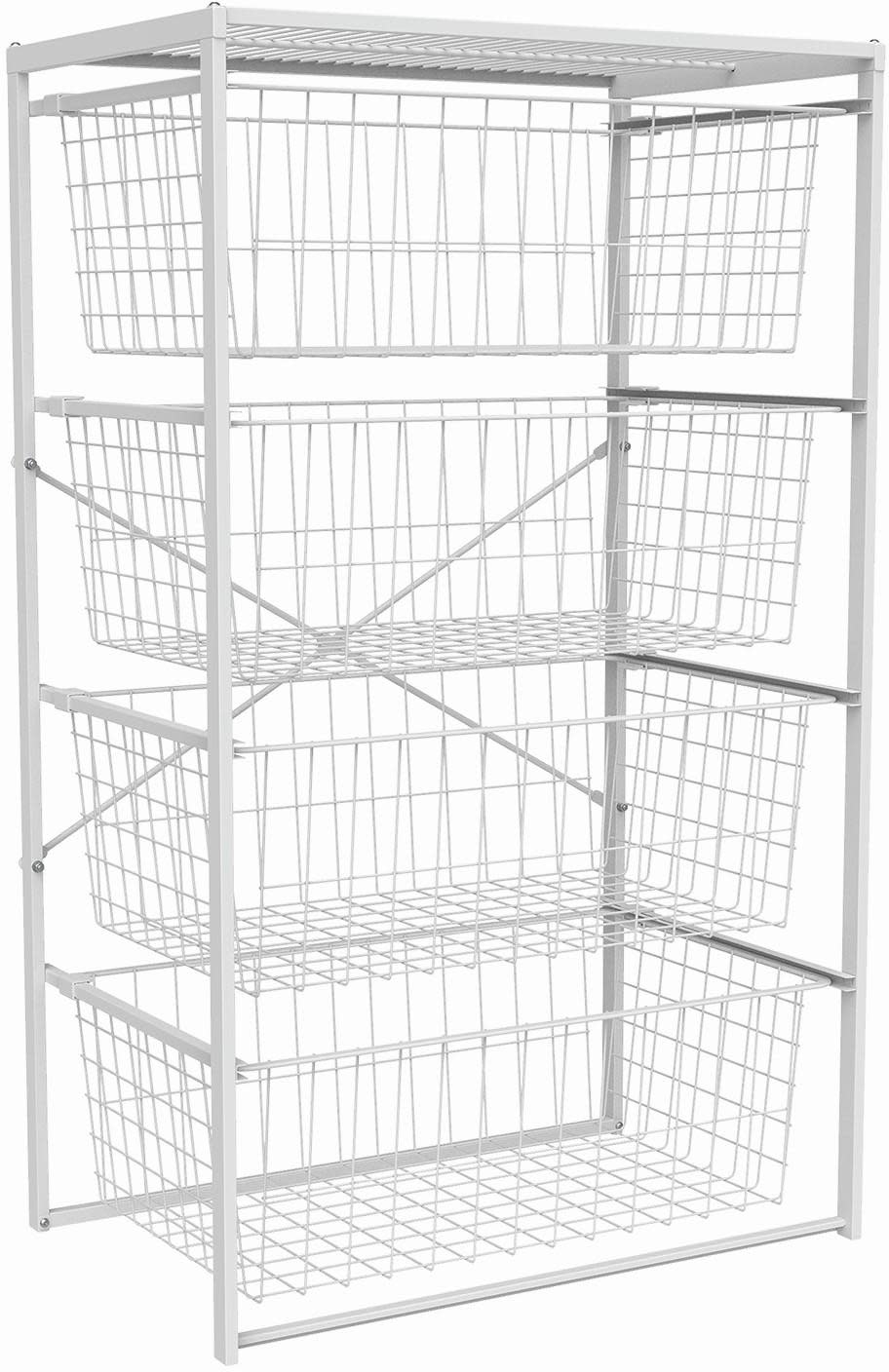 ClosetMaid 432700 4 Drawer 22"W Wire Basket Free Standing Dresser Style Wire Basket Closet System Organizer with Tip Prevention Wall Anchors White