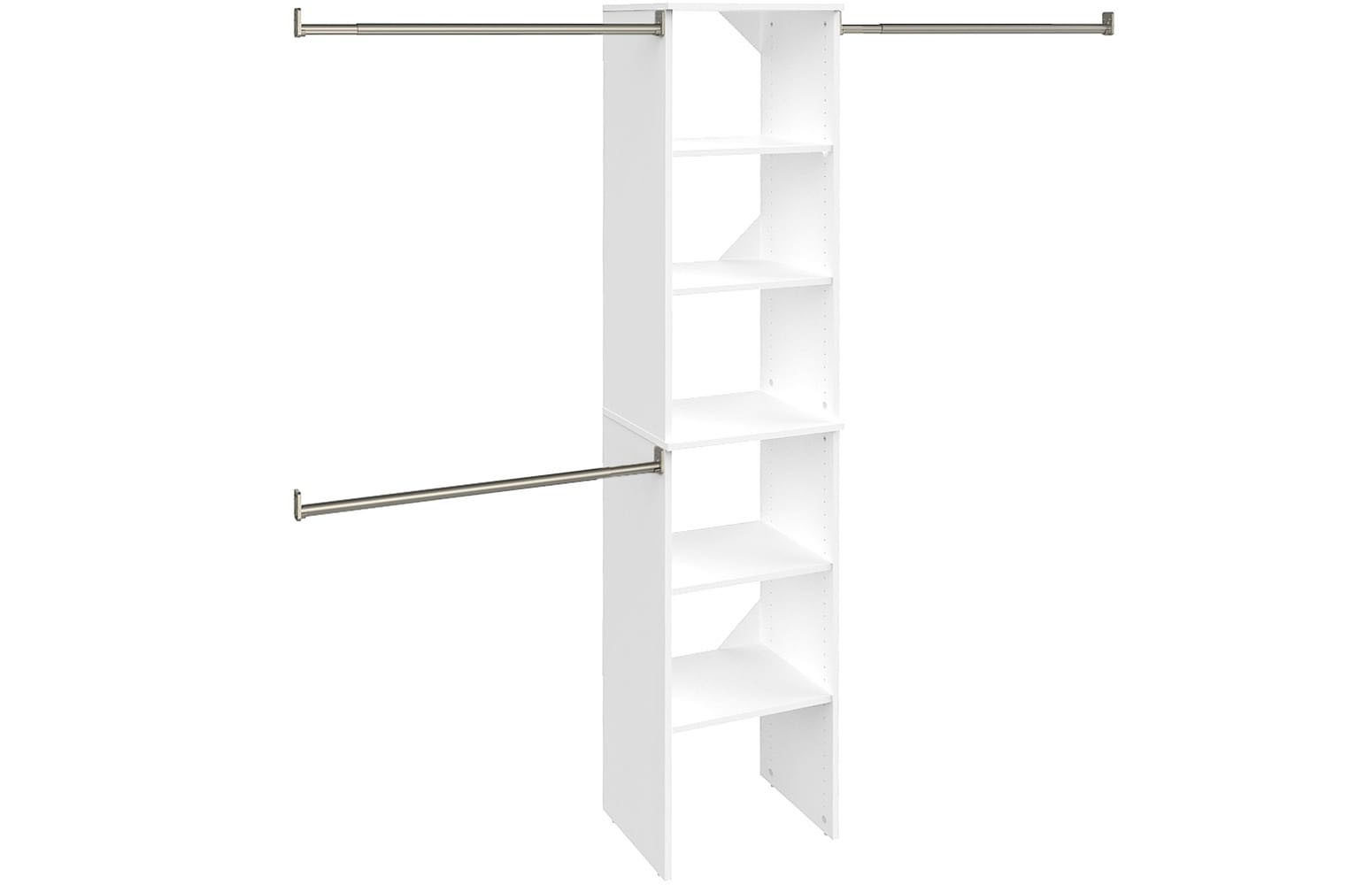 ClosetMaid SS16-TK SuiteSymphony 6 to 9 Foot Wide Closet System with 5 Shelf 16" Wide Tower and 3 Hanging Rods Pure White Storage and Organization