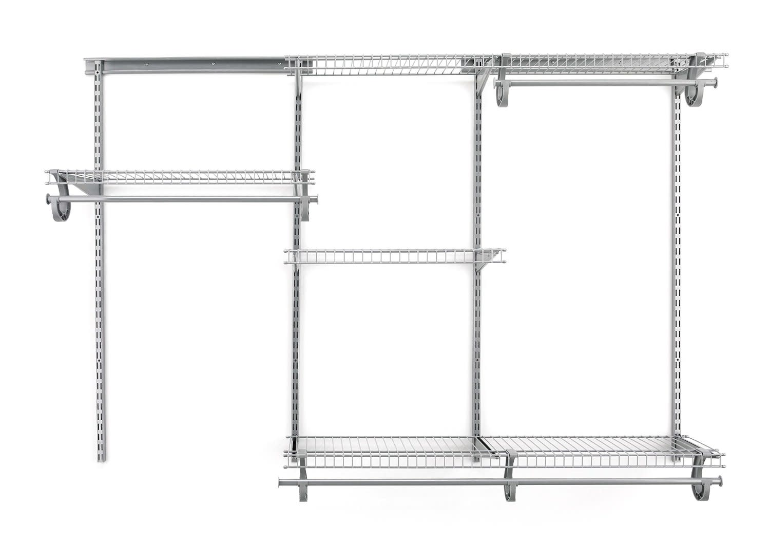 ClosetMaid 7880800 ShelfTrack 4 to 6 Foot Wide 4 Shelf Closet Organizer System with 3 Hanging Rods Satin Chrome Storage and Organization Closet