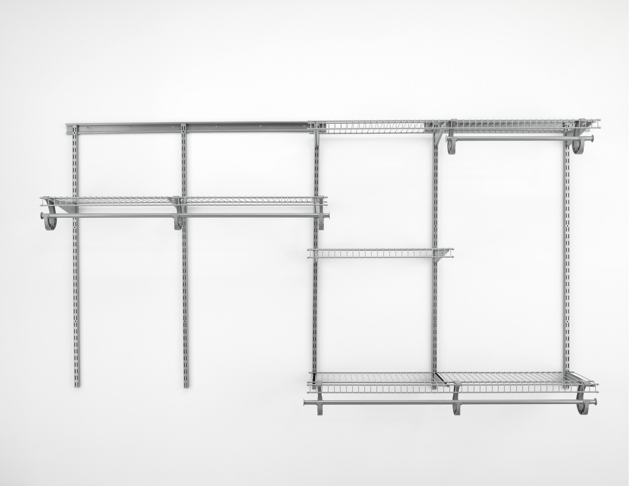 ClosetMaid 7880900 ShelfTrack 5 to 8 Foot Wide 4 Shelf Closet Organizer System with 4 Hanging Rods Satin Chrome Storage and Organization Closet