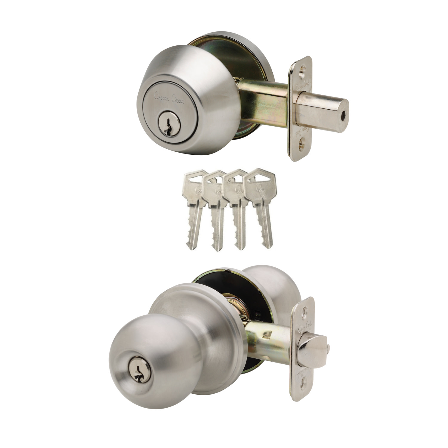 Photos - Other for Repair Copper Creek BKDB141 Ball Single Cylinder Keyed Entry Knob Set Combo Pack with Deadbolt Satin Stainless Door Hardware Door K