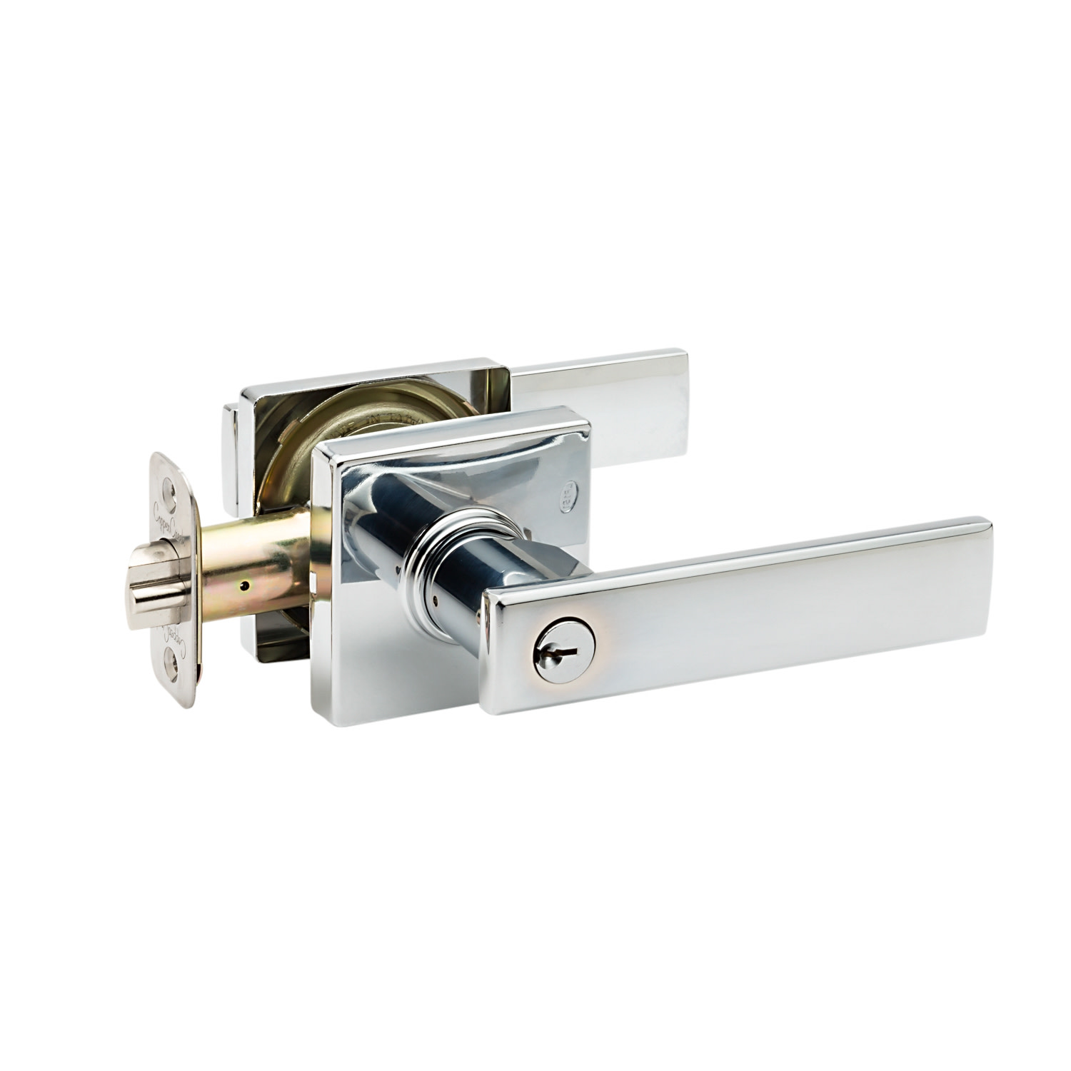 Photos - Door Handle Creek Copper  RL2240 Remi Single Cylinder Keyed Entry Lever Set with Square Rose Polished Stainless Door Hardware Door Levers 