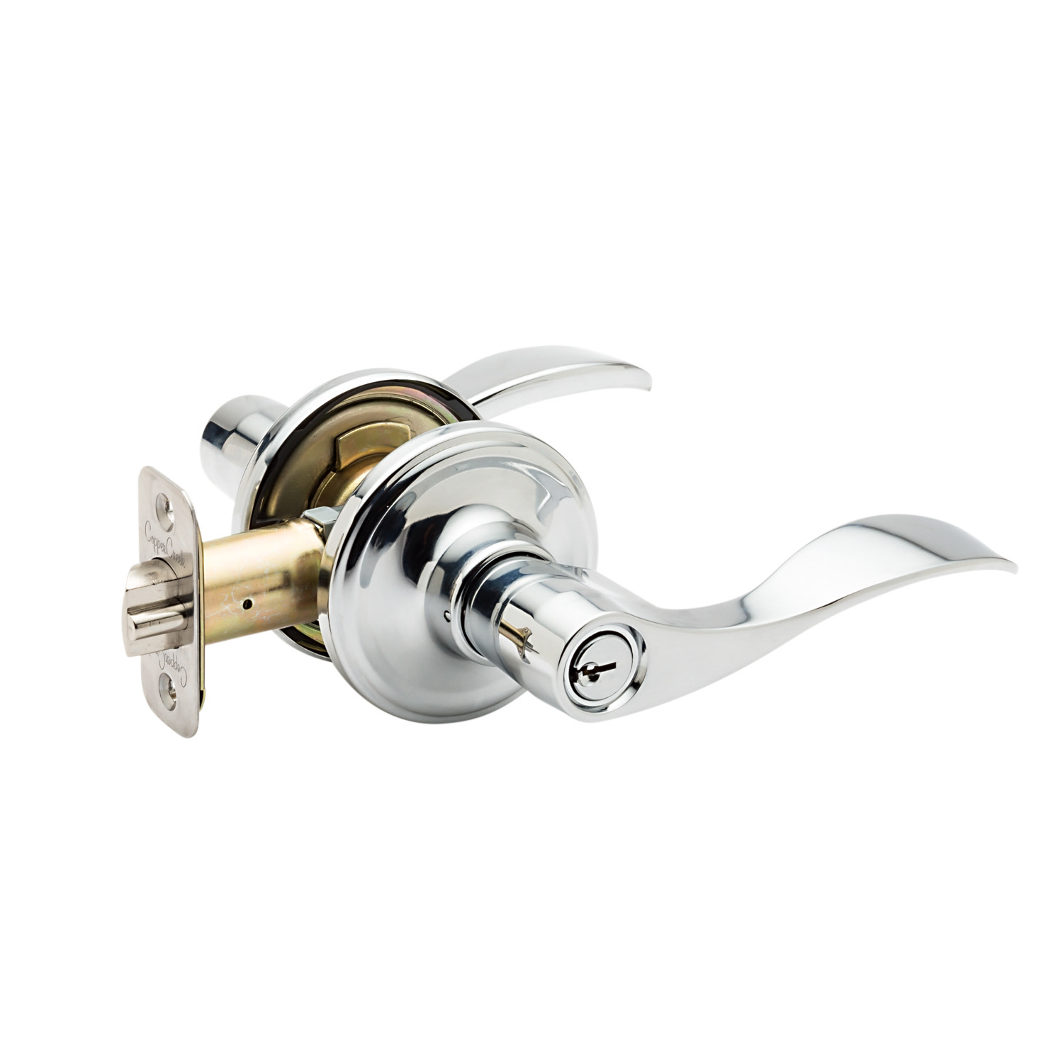 Photos - Door Handle Creek Copper  WL2240 Waverlie Single Cylinder Keyed Entry Lever Set with Round Rose Polished Stainless Door Hardware Door Lev 