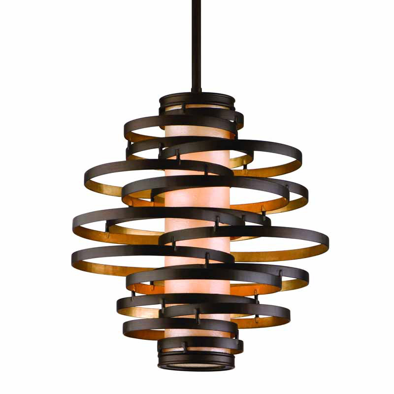 Photos - Chandelier / Lamp Corbett Lighting 113-42 Vertigo 2 Light 18" Wide Pendant with Fabric Shade Bronze / Gold Leaf Indoor Lighting Pendants 