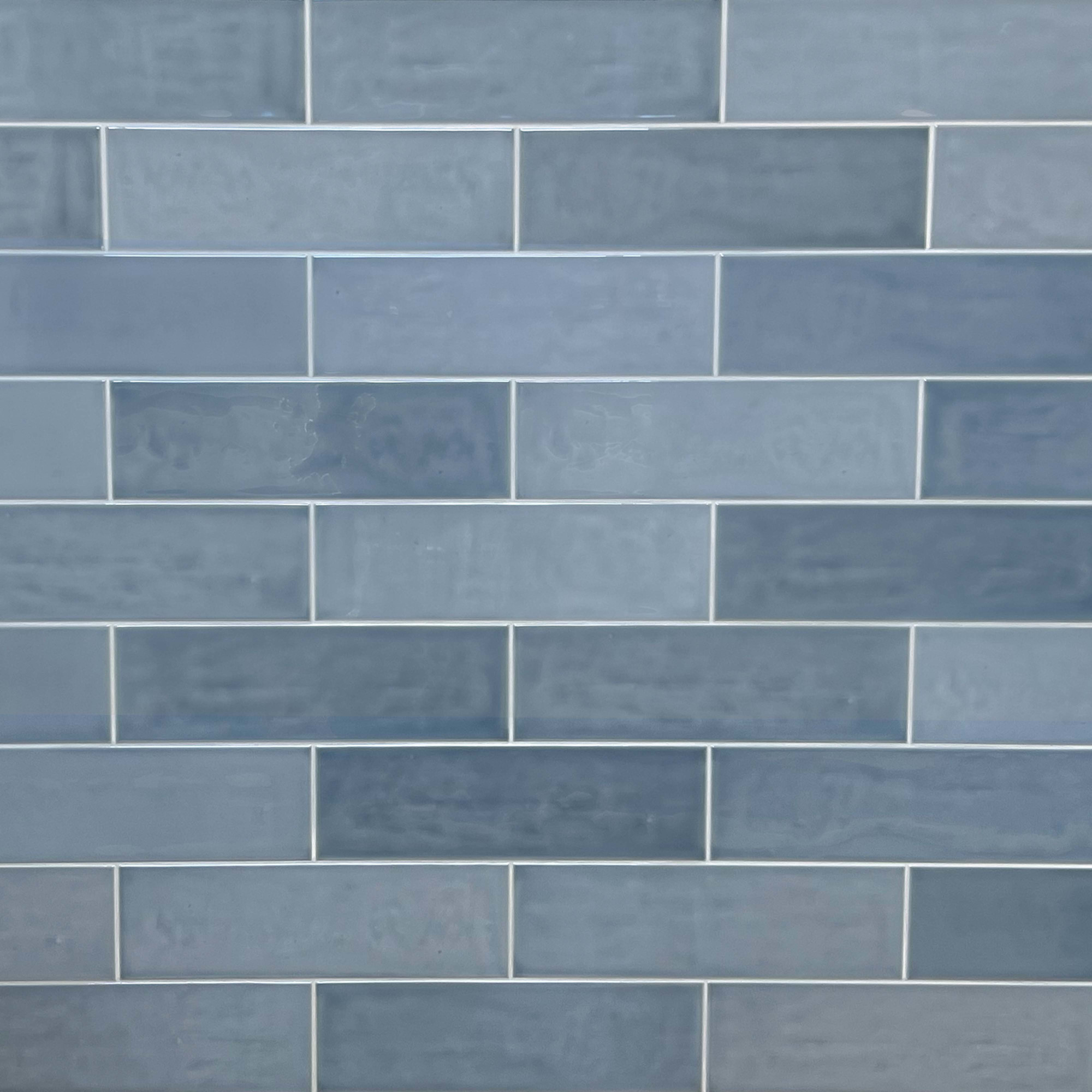 Photos - Tile CRUZ Bay Studio BE3 Bedouin - 4" x 12" Brick Wall  - Glossy Visual - Sold by Carton  Blue Gloss Flooring (9.9 SF/Carton)