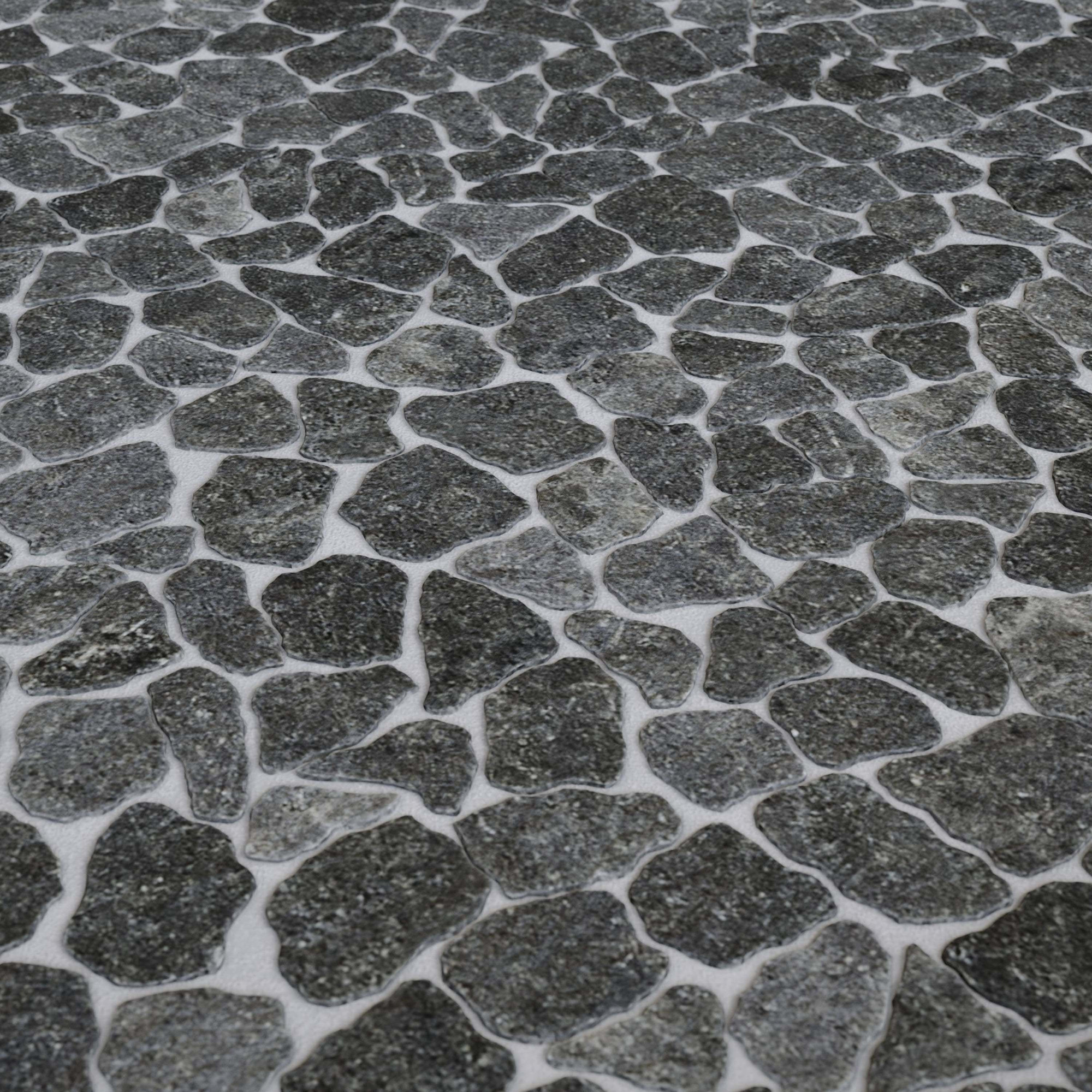 Cruz Bay Studio MKT3023 Full Eclectic - 18" x 18" Pebble and Rock Floor and Wall Tile - Tumbled Visual - Sold by Carton (10.9 SF/Carton) Raven Basalt