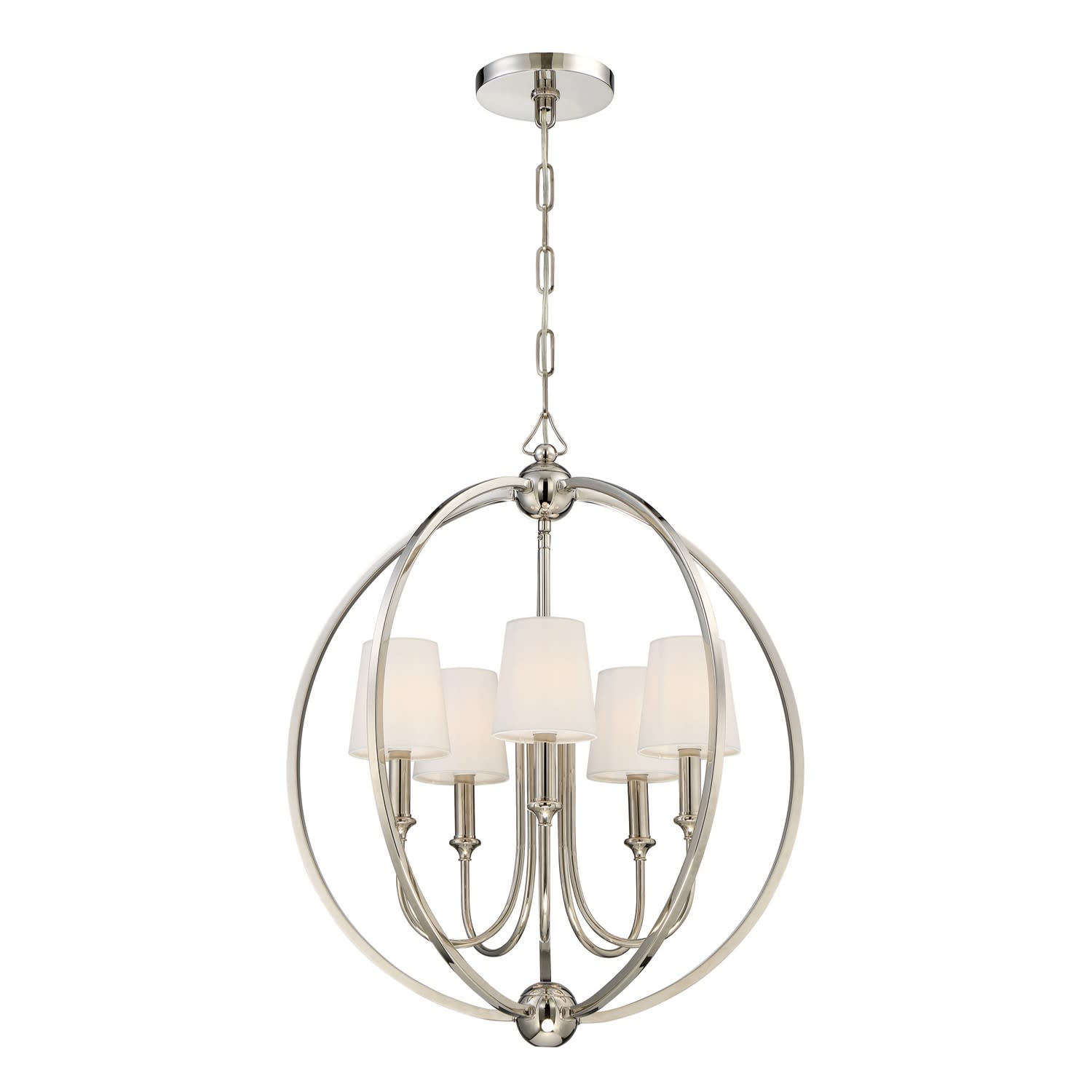 Photos - Chandelier / Lamp Wide Crystorama Lighting Group 2247 Sylvan 5 Light 23"  Globe Chandelier with Silk Shades Polished Nickel Indoor Lighting Cha 