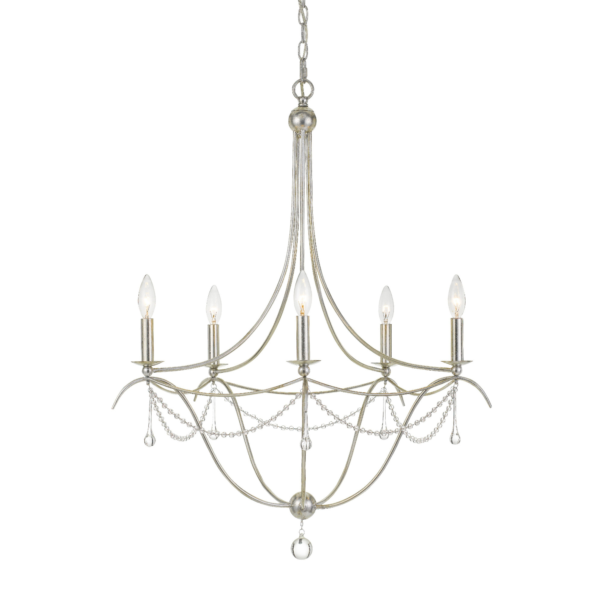 Photos - Chandelier / Lamp Wide Crystorama Lighting Group 425 Metro 5 Light 28"  Taper Candle Chandelier with Clear Glass Bead Accents Antique Silver In 