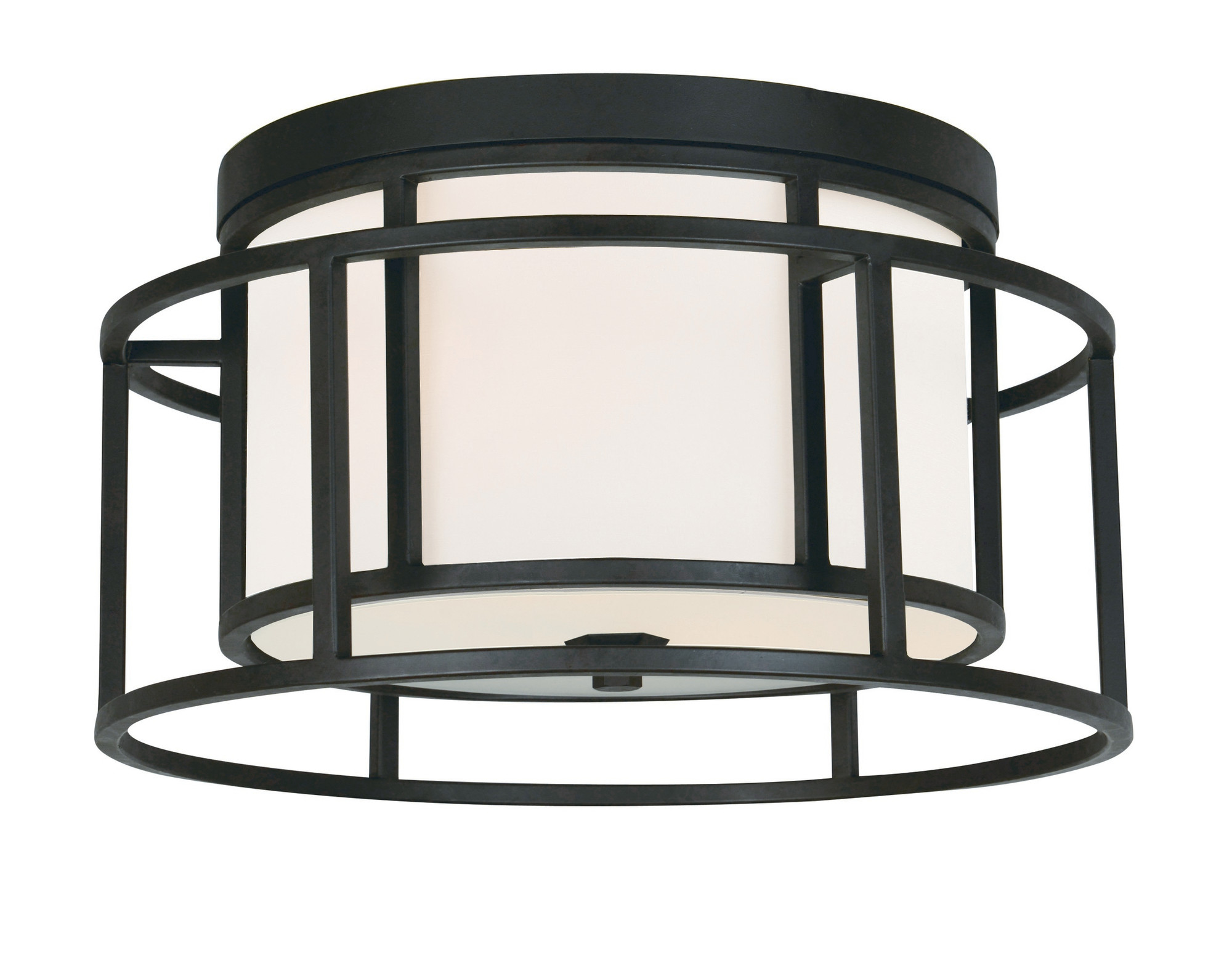 Photos - Chandelier / Lamp Wide Crystorama Lighting Group 9590 Hulton 2 Light 15"  Flush Mount Drum Ceiling Fixture with Silk Shade Matte Black Indoor L 
