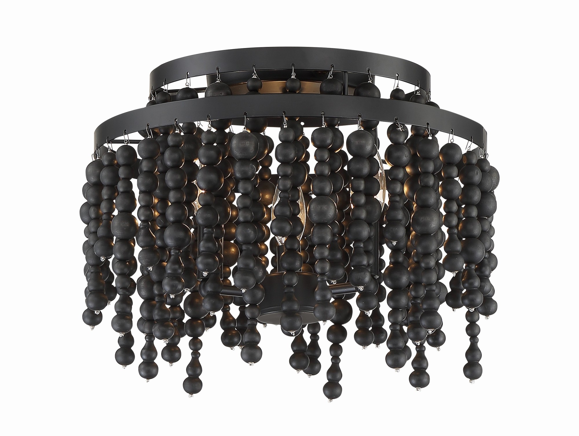 Photos - Chandelier / Lamp Wide Crystorama Lighting Group POP-A5073 Poppy 3 Light 15"  Semi-Flush Waterfall Ceiling Fixture with Wood Beads Matte Black 