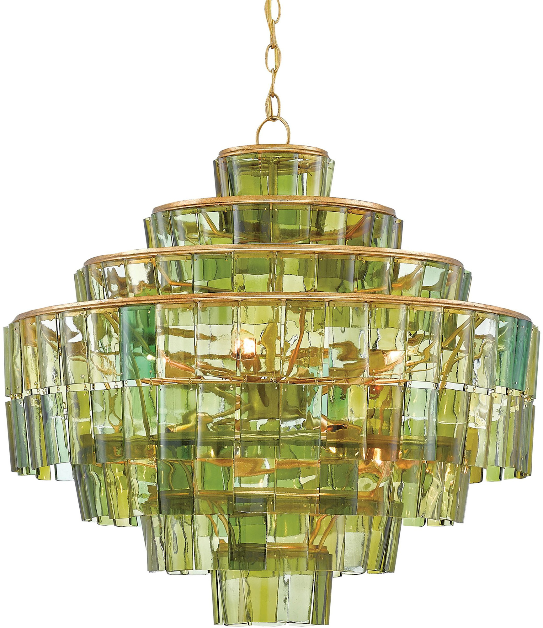 Photos - Chandelier / Lamp Wide Currey and Company 9000-0148 Sommelier 8 Light 27"  Single Tier Draped Chandelier with Green Glass Shade Dark Contempora 