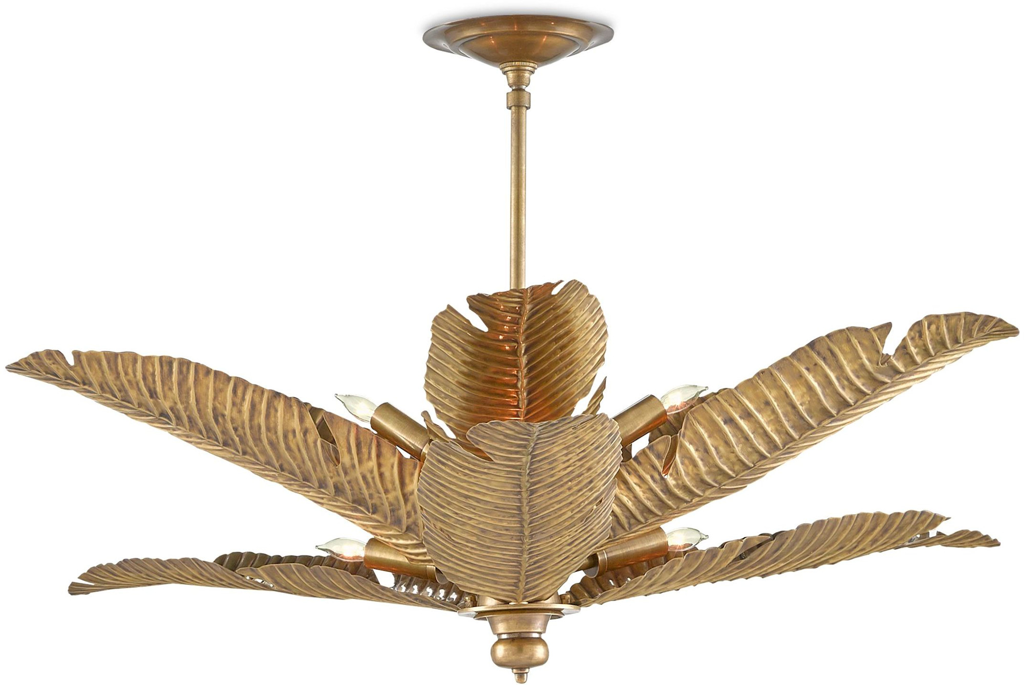 Photos - Chandelier / Lamp Tropical Currey and Company 9000-0544 6 Light 34" Wide Semi-Flush Ceiling Fixture with Metal Shades Vintage Brass Indoor Lig