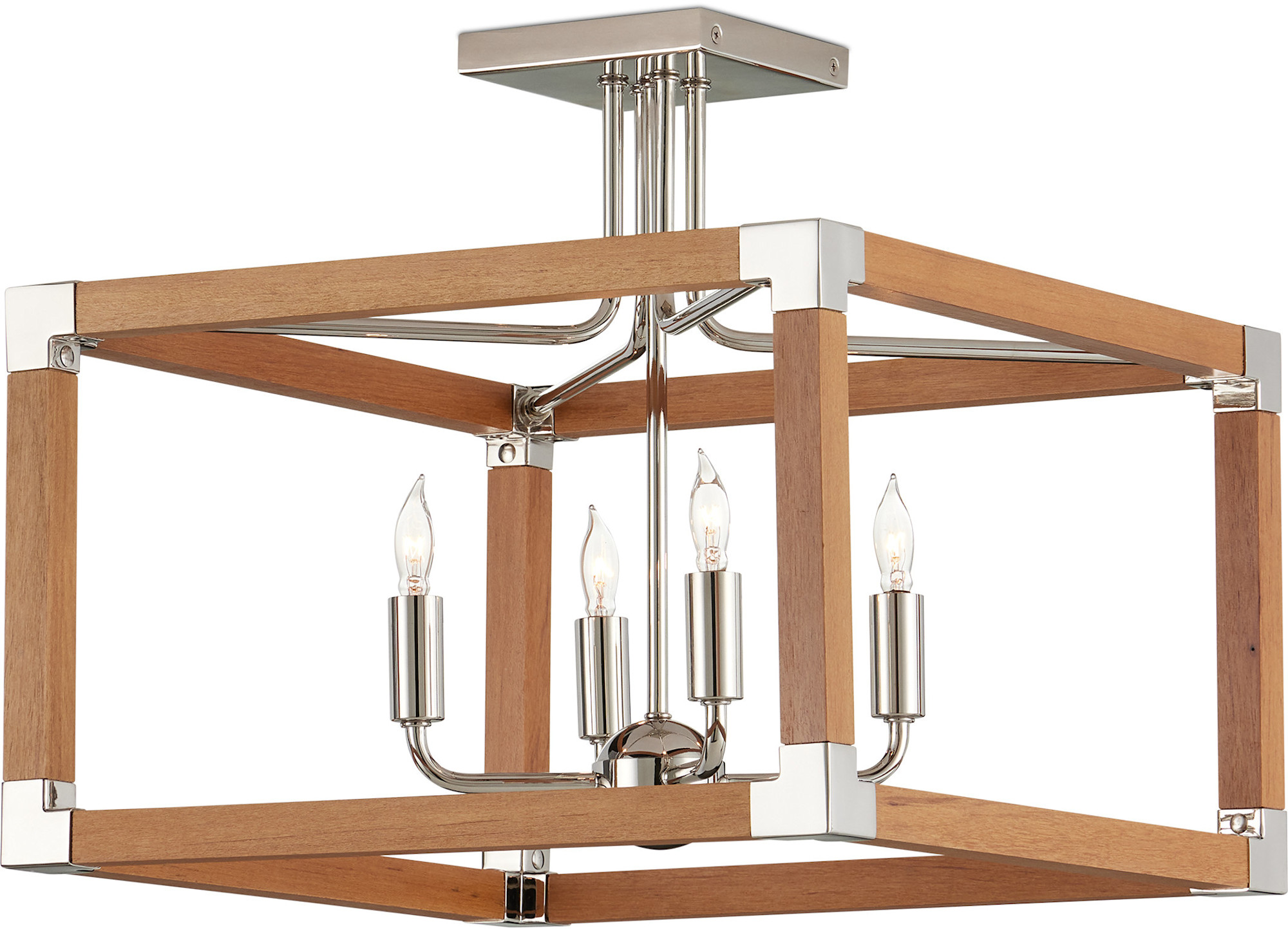 Photos - Chandelier / Lamp Wide Currey and Company 9000-1284 Boyd 4 Light 16"  Semi-Flush Square Ceiling Fixture Natural / Polished Nickel Indoor Lighti 