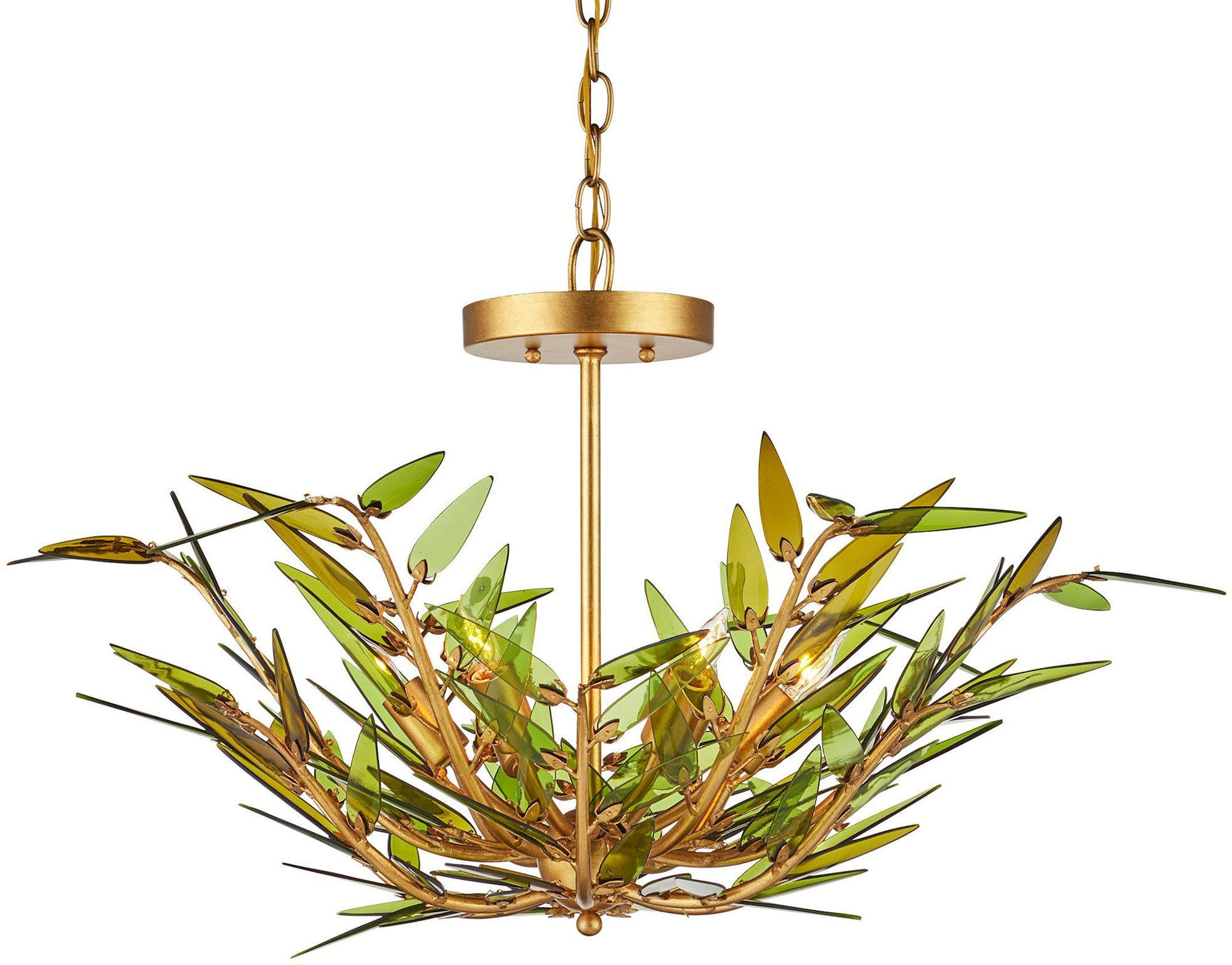 Photos - Chandelier / Lamp Babylon Currey and Company 9000-1309  6 Light 31" Wide Wrought Iron Pendant Green / Contemporary Gold Leaf / Contemporary Gol 