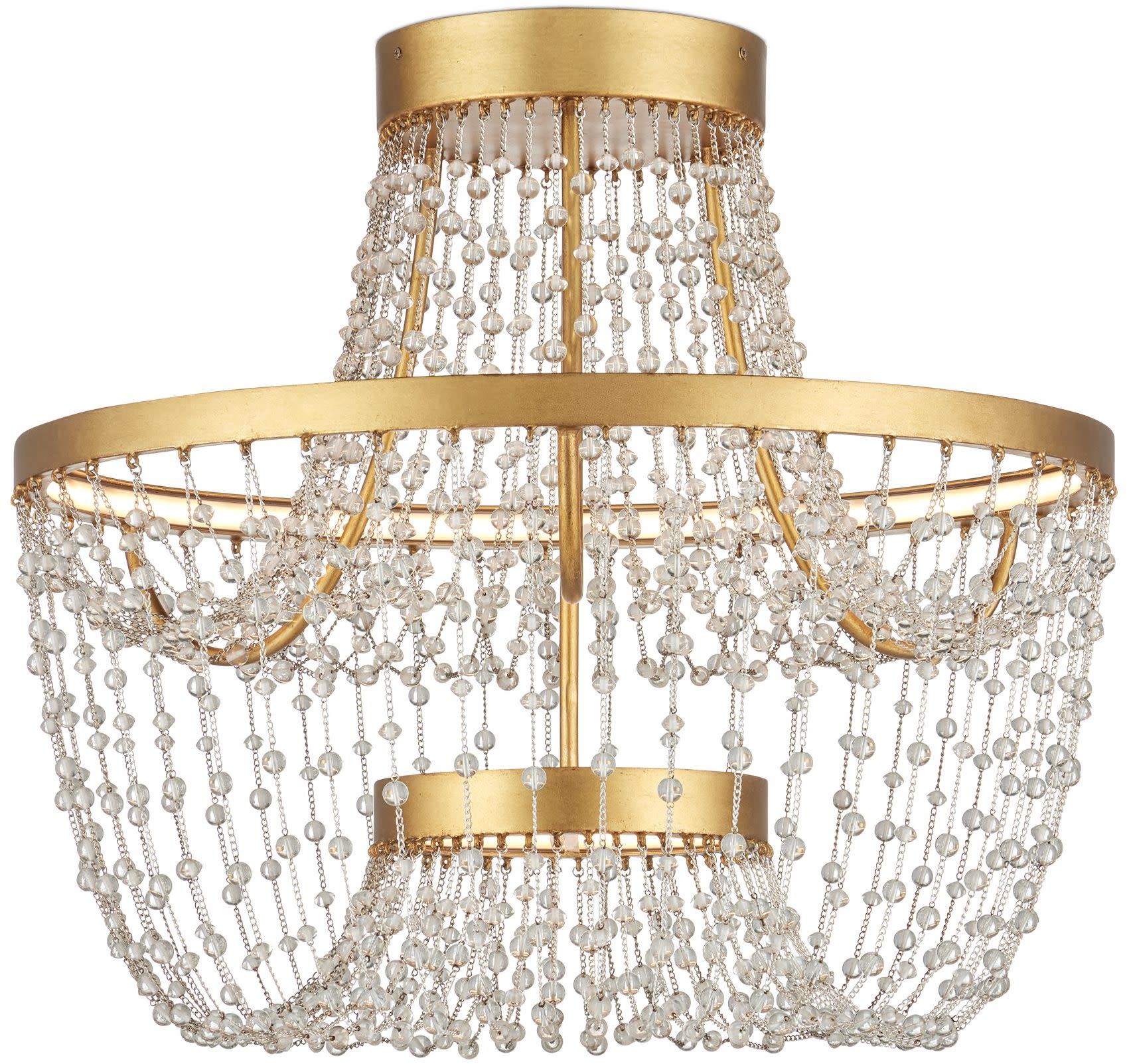Photos - Chandelier / Lamp Wide Currey and Company 9000-1327 Mademoiselle 22"  Semi-Flush Ceiling Fixture Clear / Contemporary Gold Leaf / Contemporary 