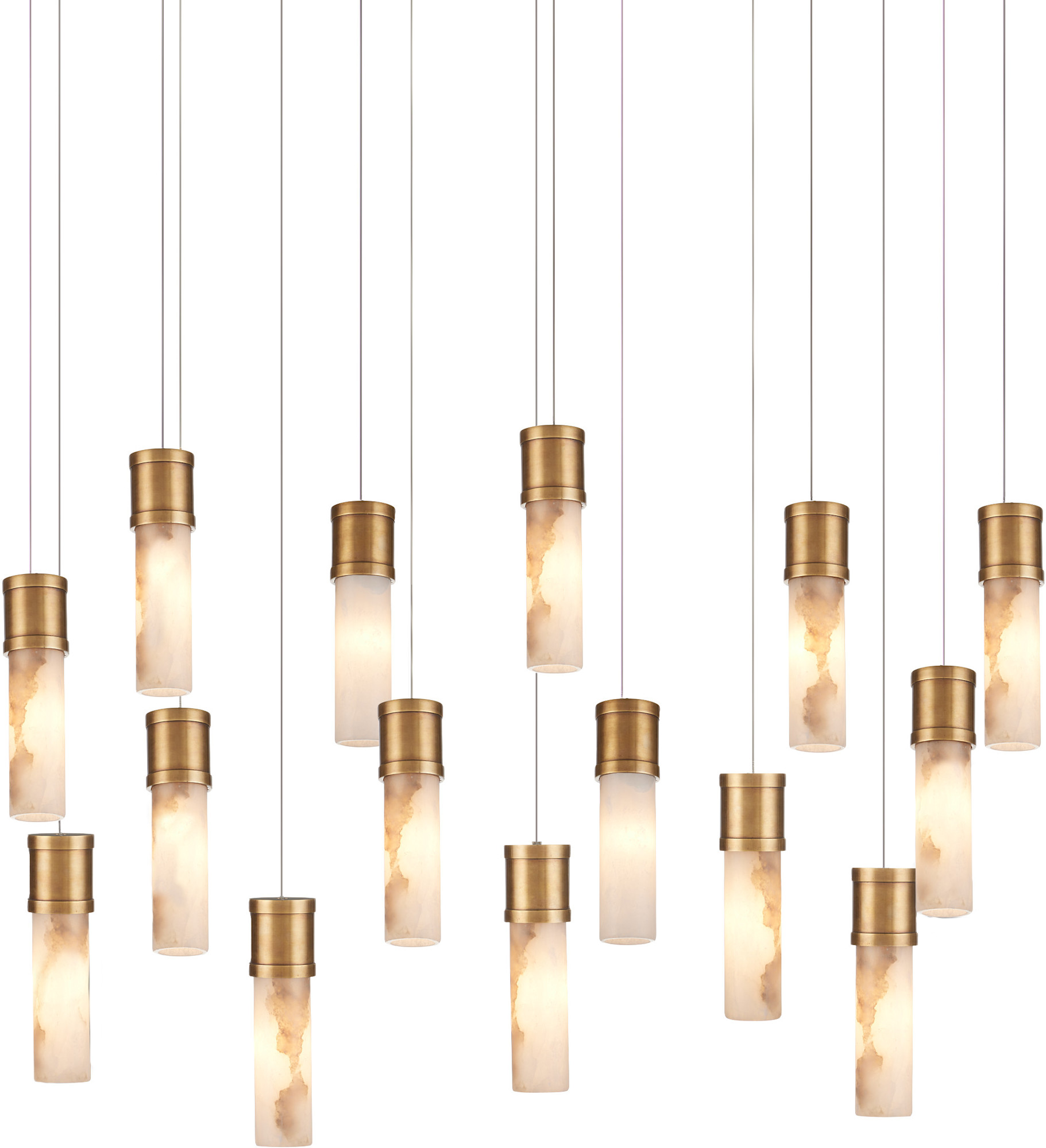 Photos - Chandelier / Lamp Wide Currey and Company 9000-1383 Cannula 15 Light 48"  Linear Pendant Vintage Brass / White / Silver Indoor Lighting Pendant 
